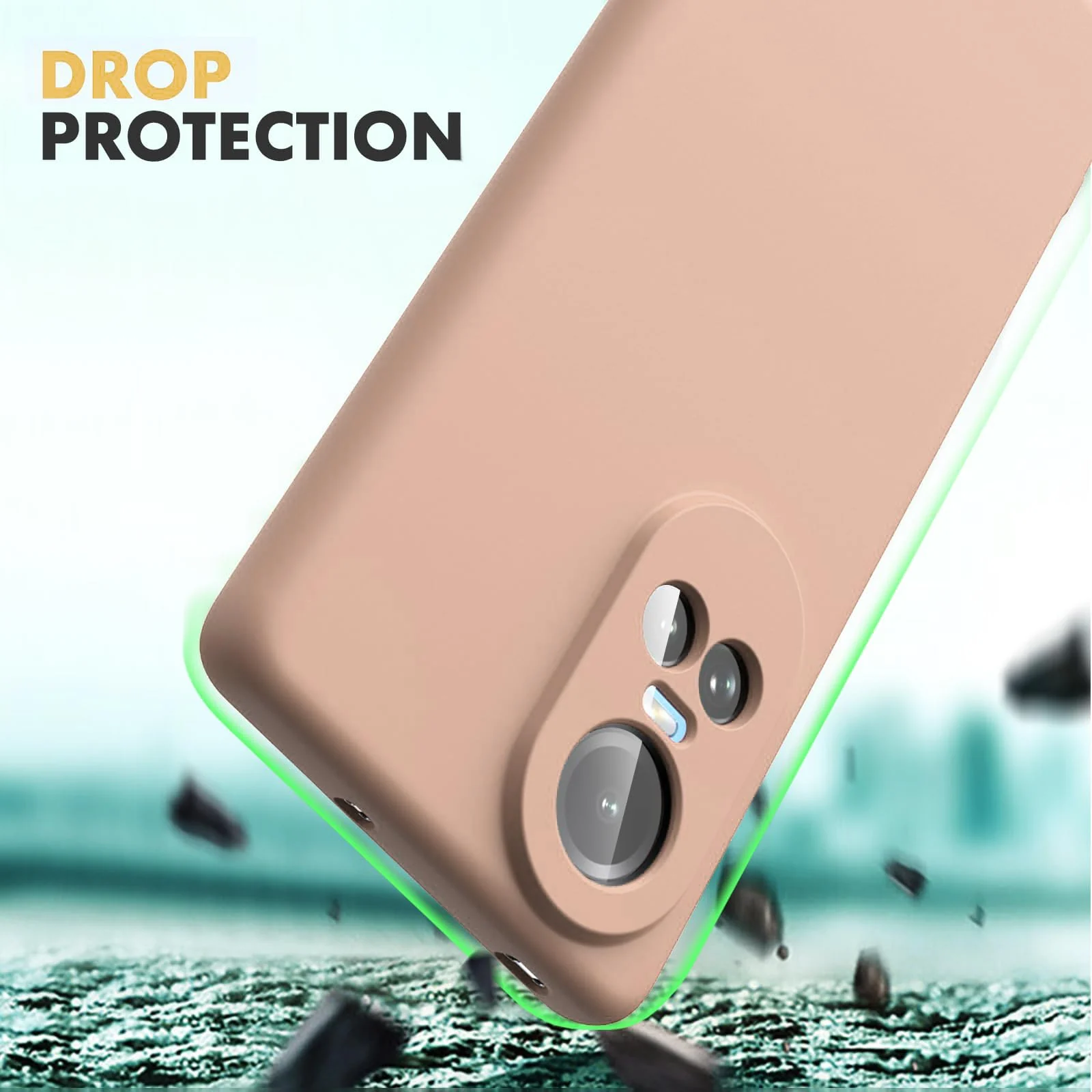 DL3 Mobilak Liquid Silicone Protective Case with Soft Microfiber Lining with Full Camera Protection for OPPO Reno 10 5G / OPPO Reno 10 Pro 5G - Light Orange