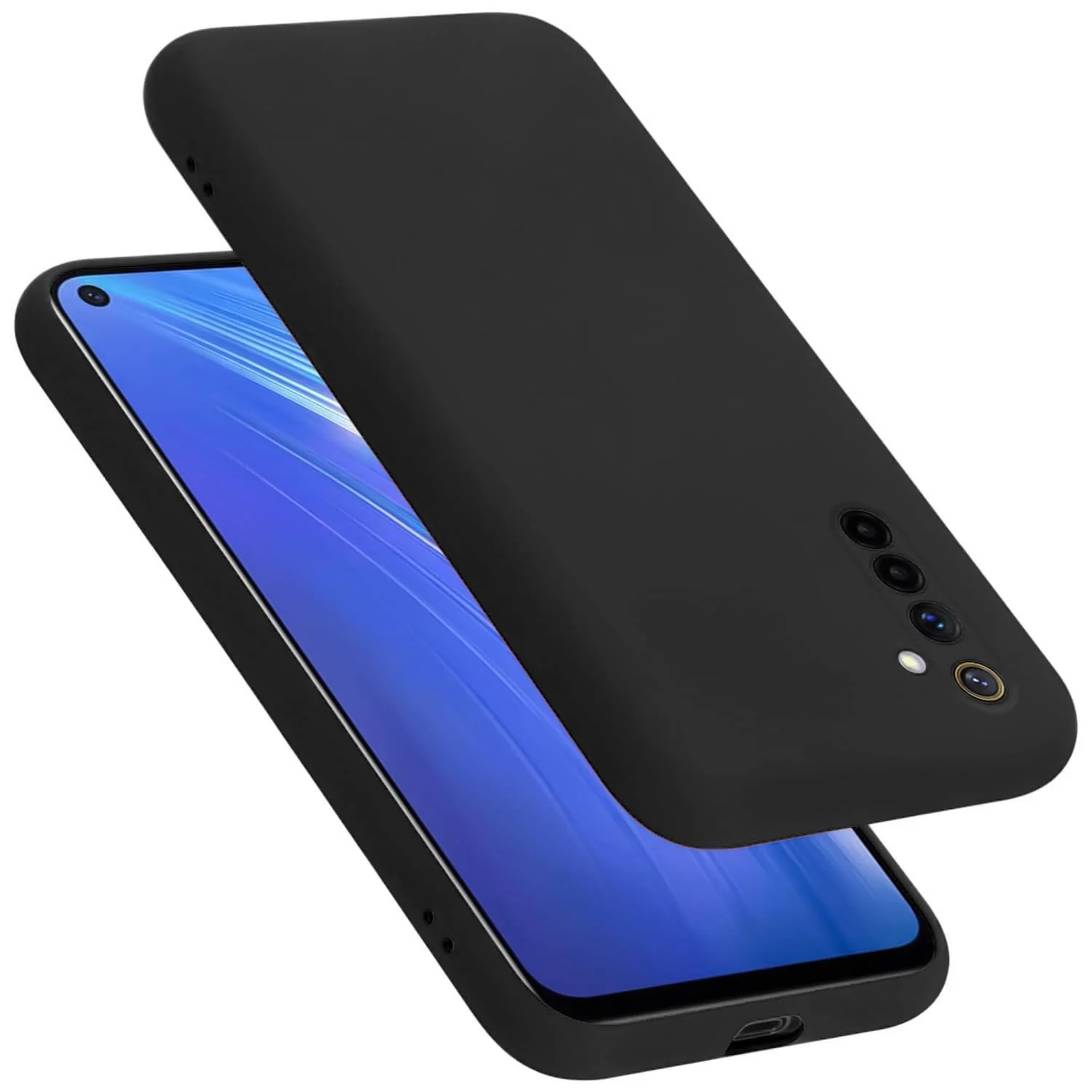 DL3 Mobilak Liquid Silicone Case for OPPO realme 6 Pro, Not compatible with MagSafe, Supports wireless charging, Camera protection - Black