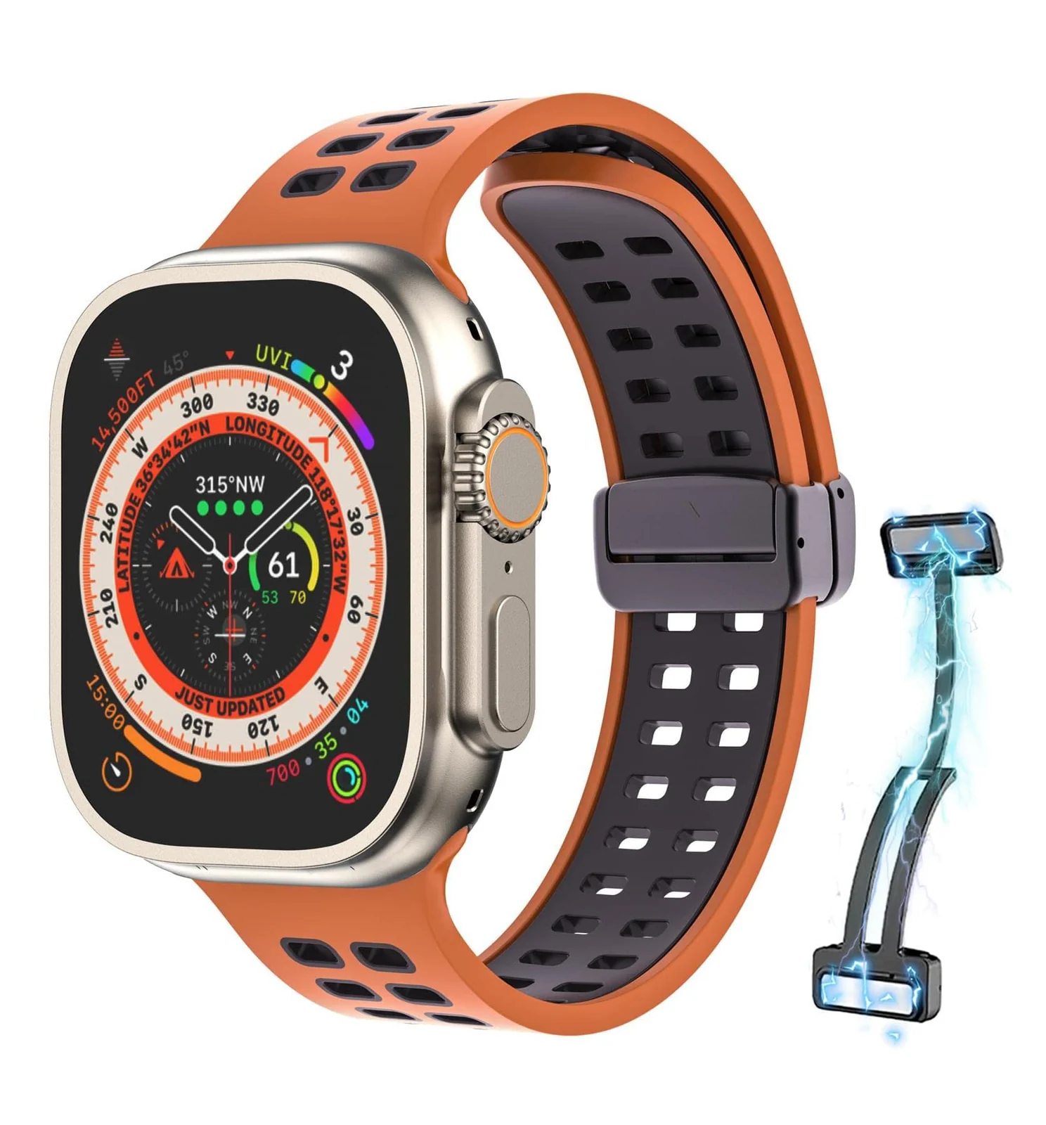 DL3 Mobilak Compatible with Apple Watch Ultra Band 49mm 45mm 44mm 42mm 41mm 40mm 38mm, Silicone Strap with Magnetic for iWatch Ultra SE Series 9 8 7 6 5 4 3 2 1 (38mm/40mm/41mm) - Orange Black