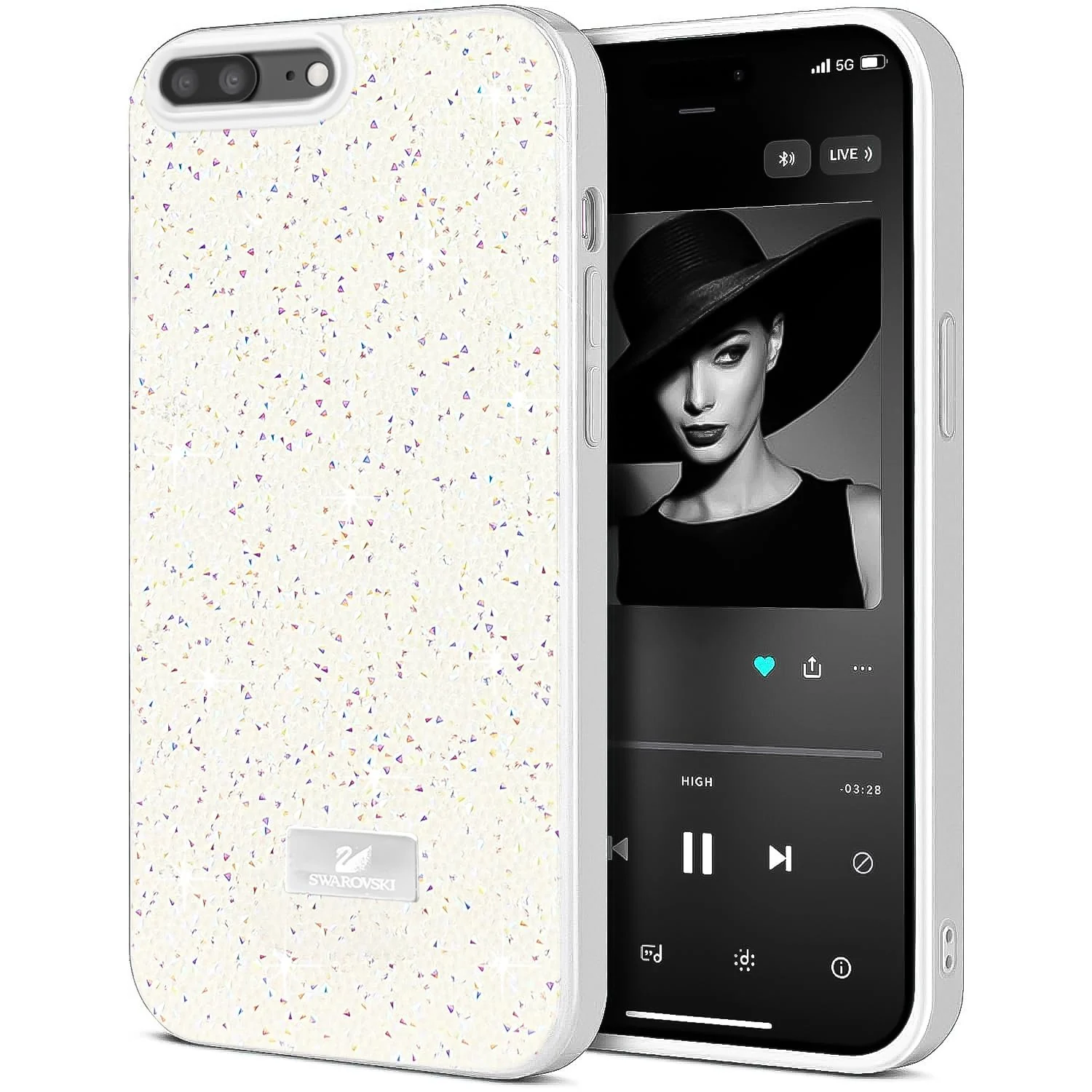 DL3 Mobilak Glitter Rhinestone Protective Case for iPhone 7 Plus / iPhone 8 Plus with Shockproof Design - White