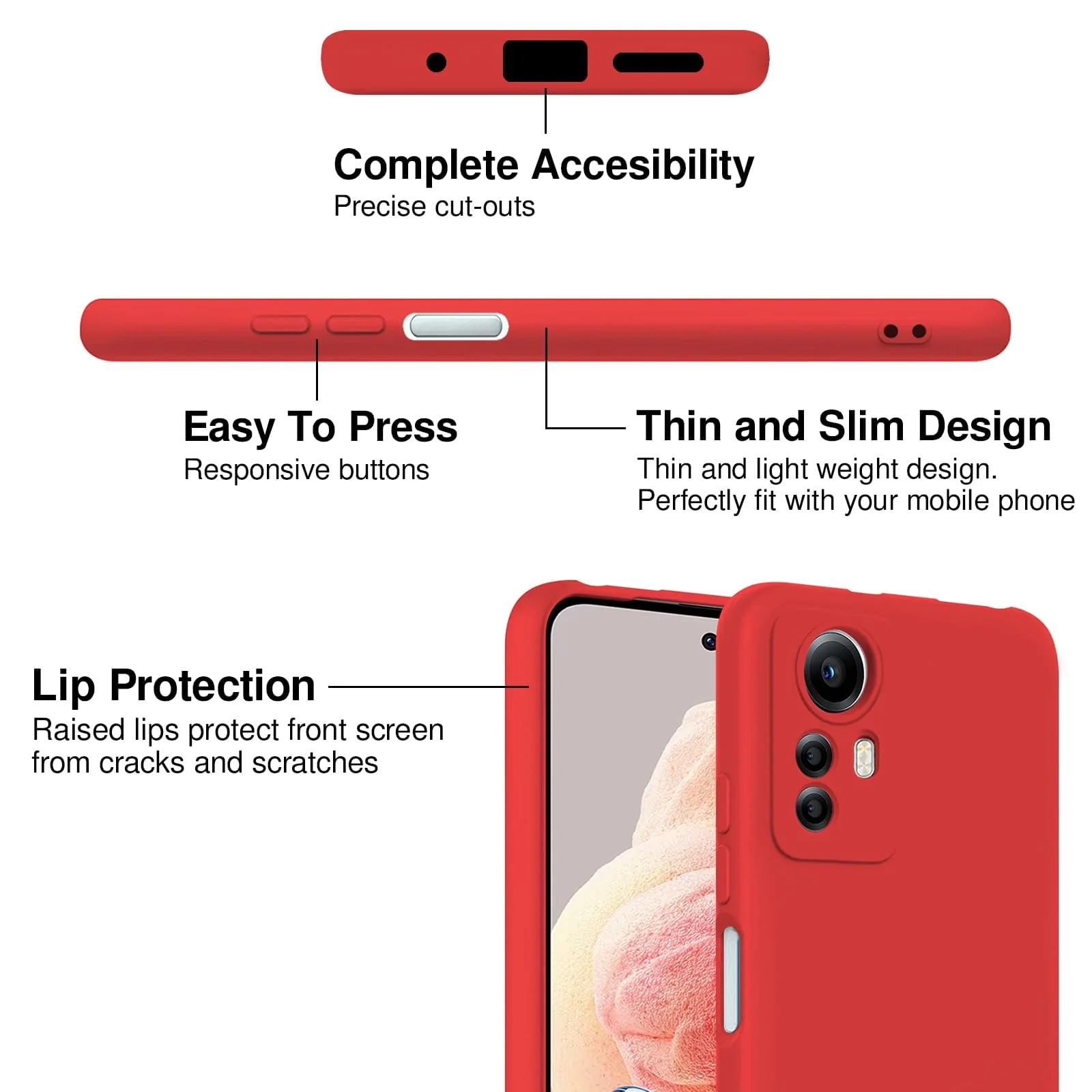 DL3 Mobilak Liquid Silicone Case for Xiaomi Redmi Note 12S, Shock-absorbing protection, Scratch-resistant surface, Soft microfiber lining - Red