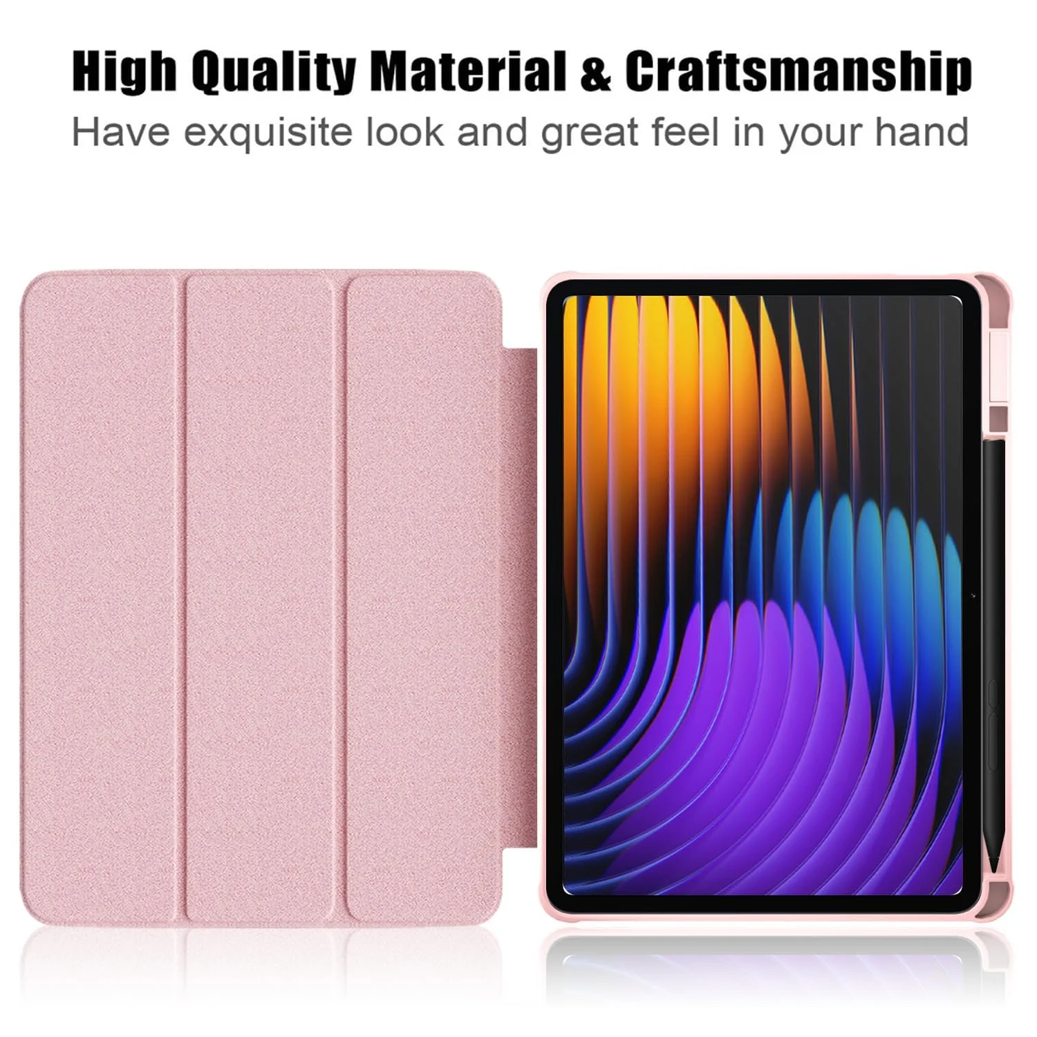 DL3 Mobilak Case for Xiaomi Pad 7 / Xiaomi Pad 7 Pro 2024 11.2 inch, Clear Shockproof Back Cover Built-in Pencil Holder, Auto Sleep/Wake - Pink Sand
