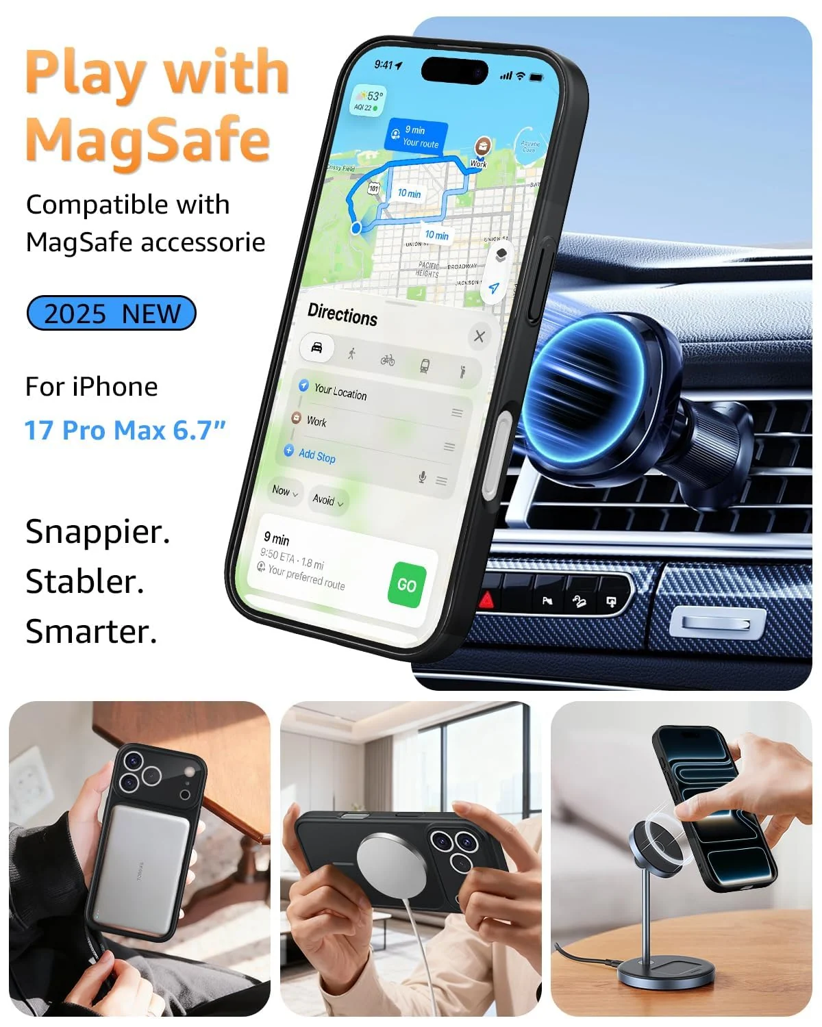 DL3 Mobilak Case for iPhone 17 Pro Max, Compatible With MagSafe Protective Cover, Hard PC Back with Glass Camera Panel, Built-in Camera Guard, Slim Shockproof Case - Black