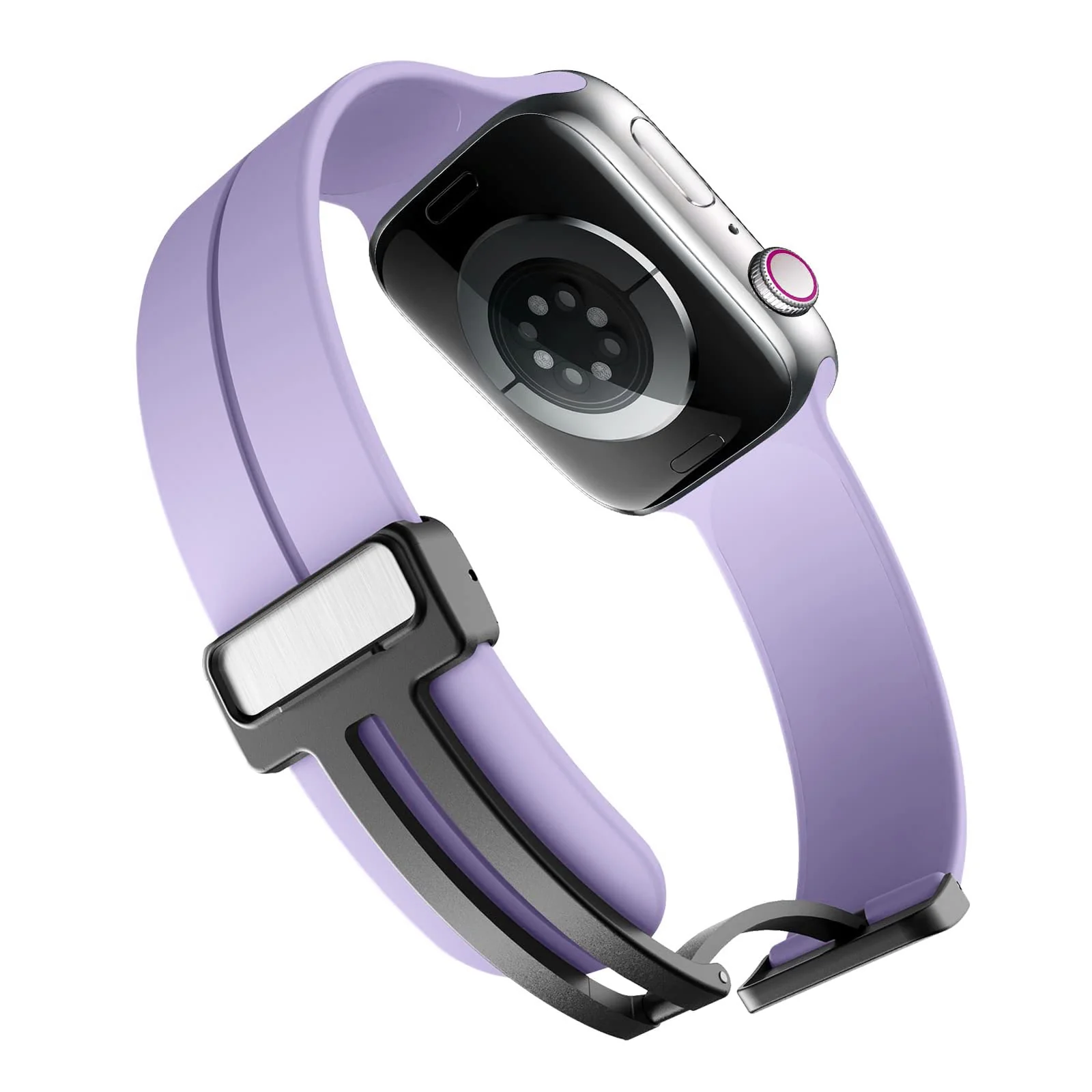 DL3 Mobilak Magnetic Bands for Apple Watch Ultra/Ultra 2 Band 49mm 45mm 44mm 42mm 41mm 40mm 38mm, Soft Sport Silicone Strap for iwatch Series 9/8/7/6/5/4 (Purple, 42mm/44mm/45mm/49mm), unisex-adult - Black