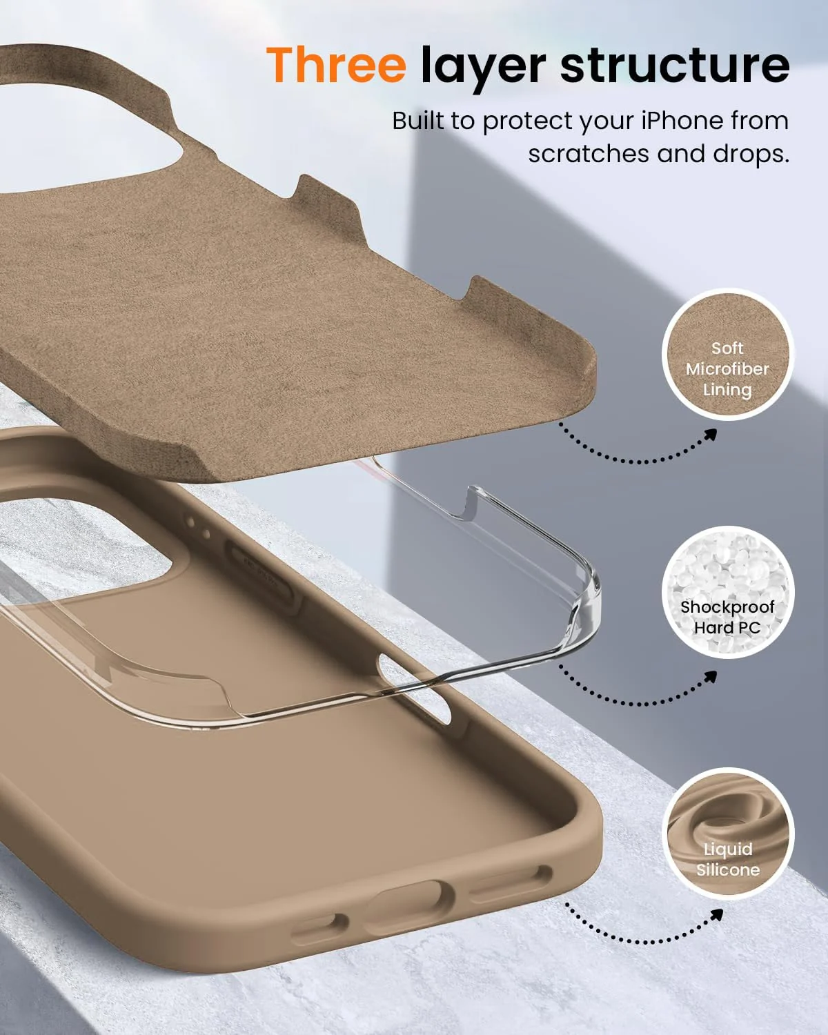 DL3 Mobilak Liquid Silicone Protective Case for iPhone 16 Pro with Microfiber Lining and Shockproof Design - Desert