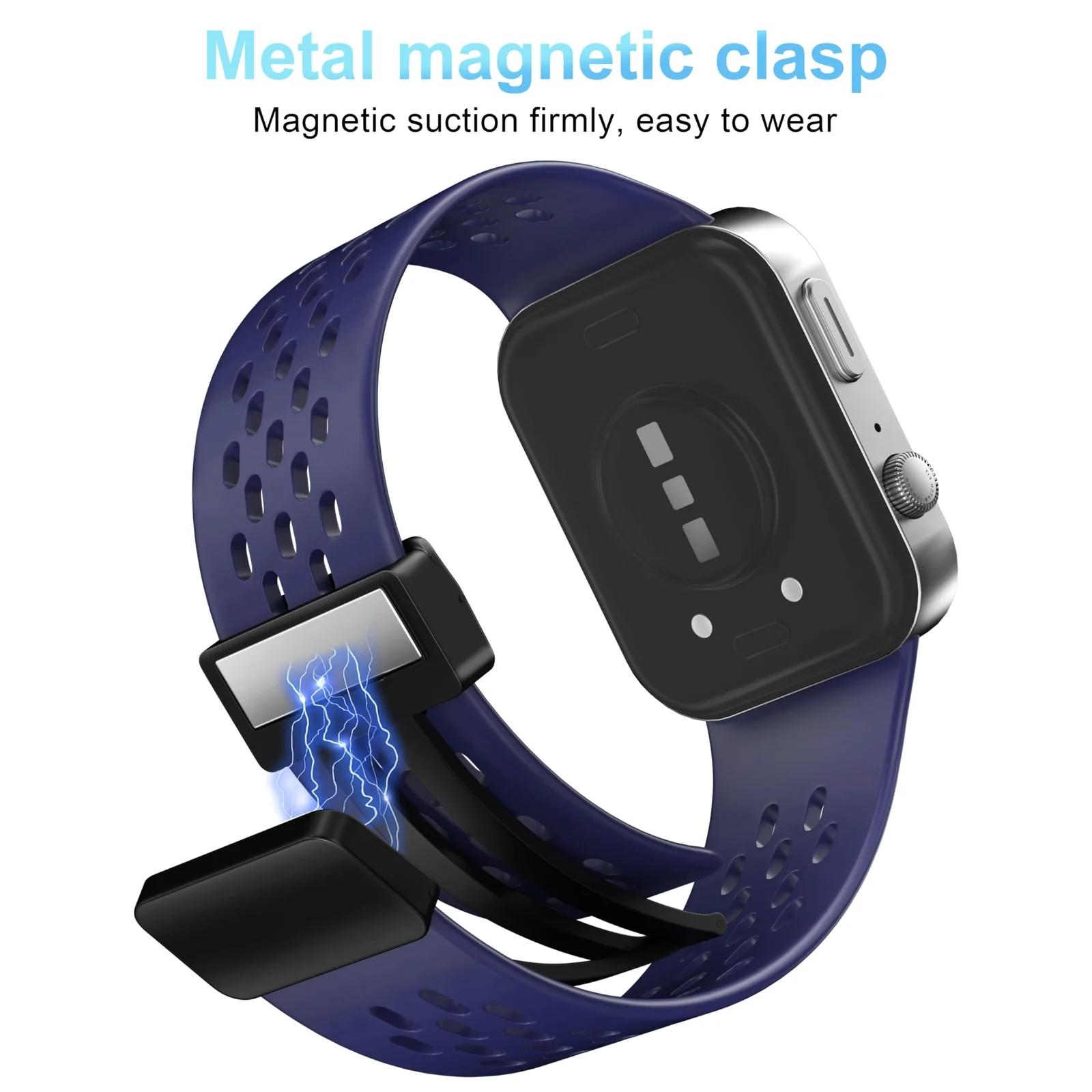 DL3 Mobilak Silicone Strap Compatible with Huawei Watch Fit 3/Fit 4/Fit 4 Pro Magnetic Metal Buckle Sport Silicone Breathable Strap for Men Women Band Quick Release Soft Replacment Wristband - Midnight Blue