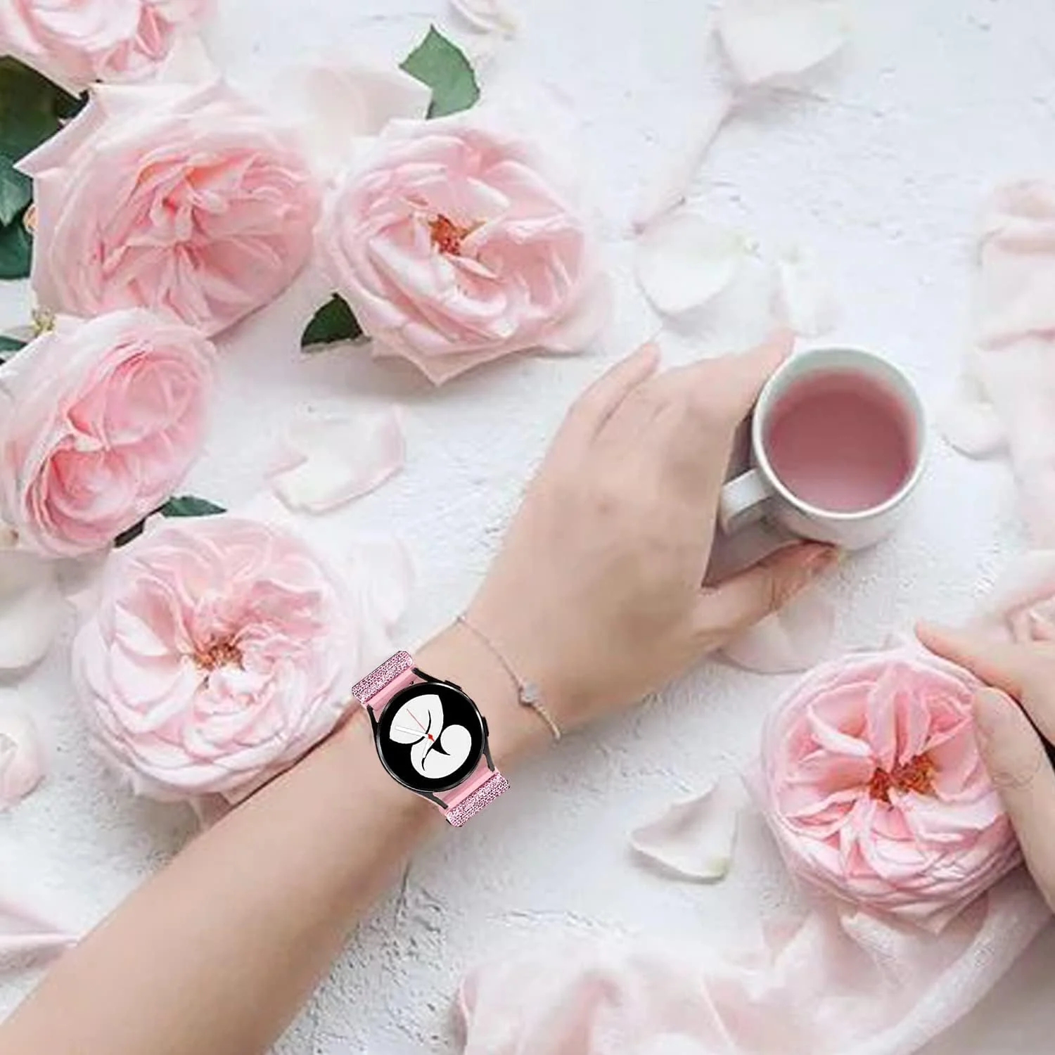 DL3 Mobilak Strap Nylon Loop 22MM Band For Xiaomi Redmi Watch 5 Active/5 Lite/Samsung Galaxy Watch 3 45mm/Watch 46mm/Gear S3/For Huawei watch GT5 GT4 GT3 GT2 GT 46MM/GT2E/GT2 Pro/GT 3 Pro/GT5 Pro - Shiny Pink