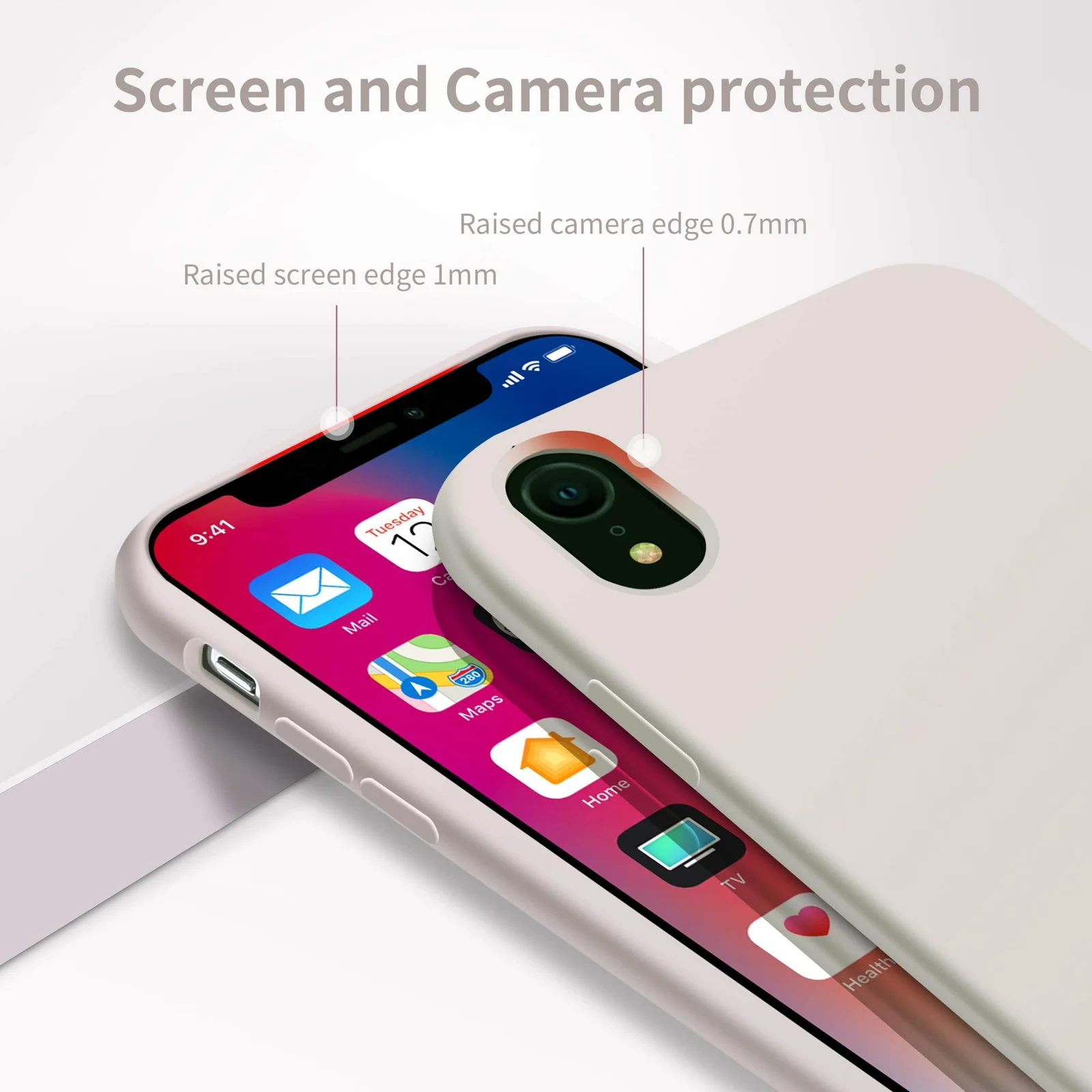 DL3 Mobilak Liquid Silicone Protective Case with Soft Microfiber Lining for iPhone XR - Stone