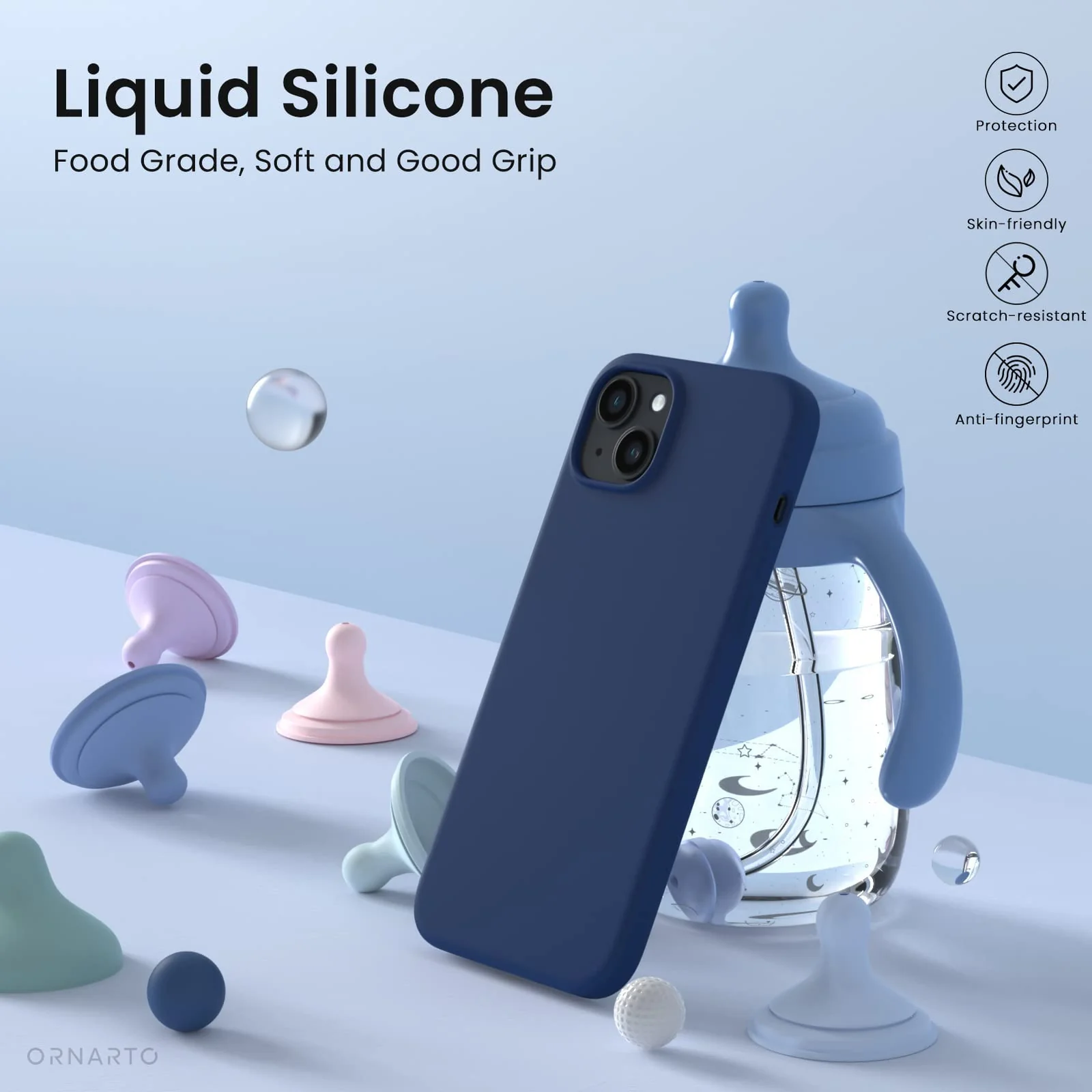DL3 Mobilak Liquid Silicone Protective Case with Soft Microfiber Lining for iPhone 13 / iPhone 14 - Midnight Blue