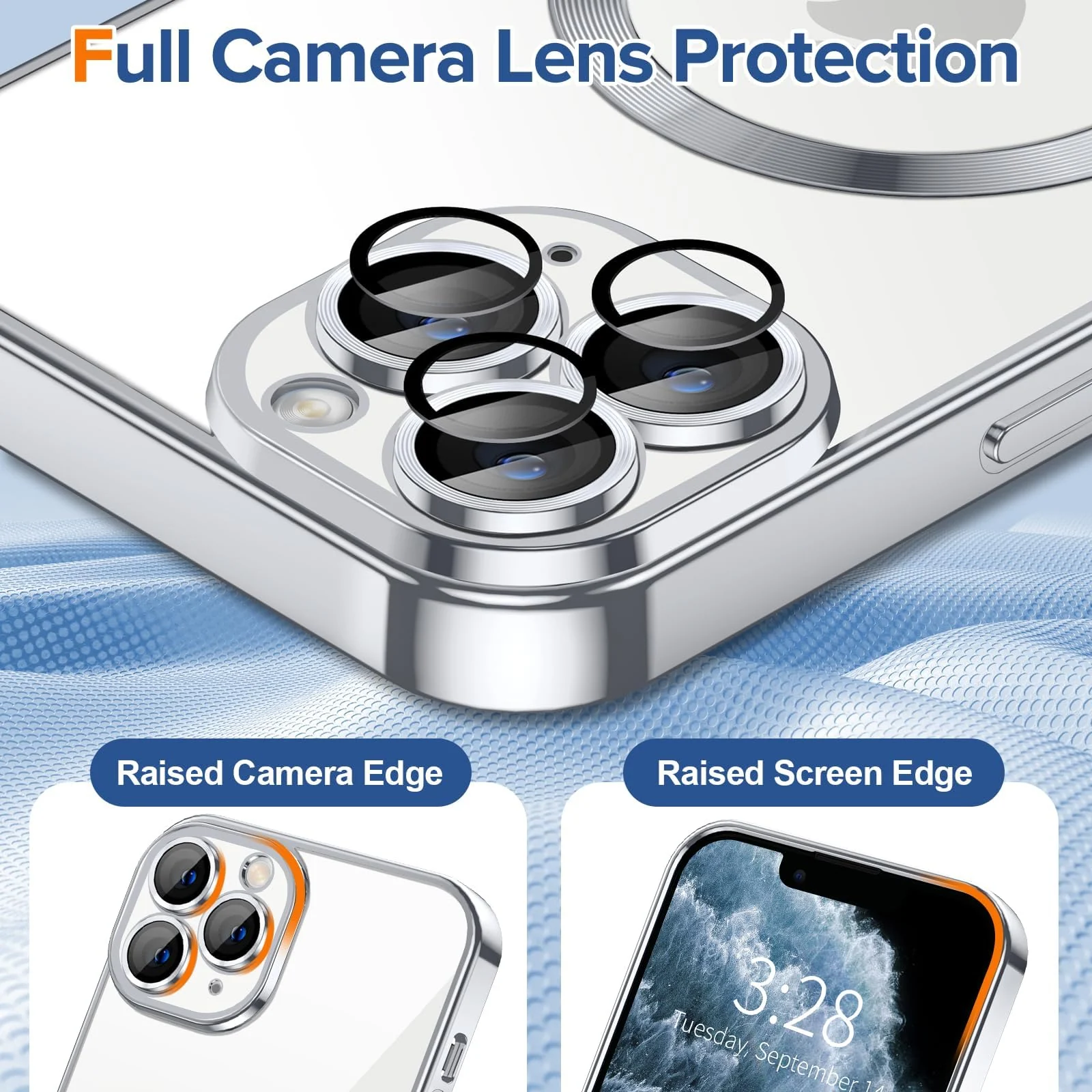 DL3 Mobilak Soft Clear Case for iPhone 11 Pro 5.8-Inch, Camera Lens Full Protection, Compatible with MagSafe Wireless Charging, Shockproof Electroplated TPU Phone Cover - Silver
