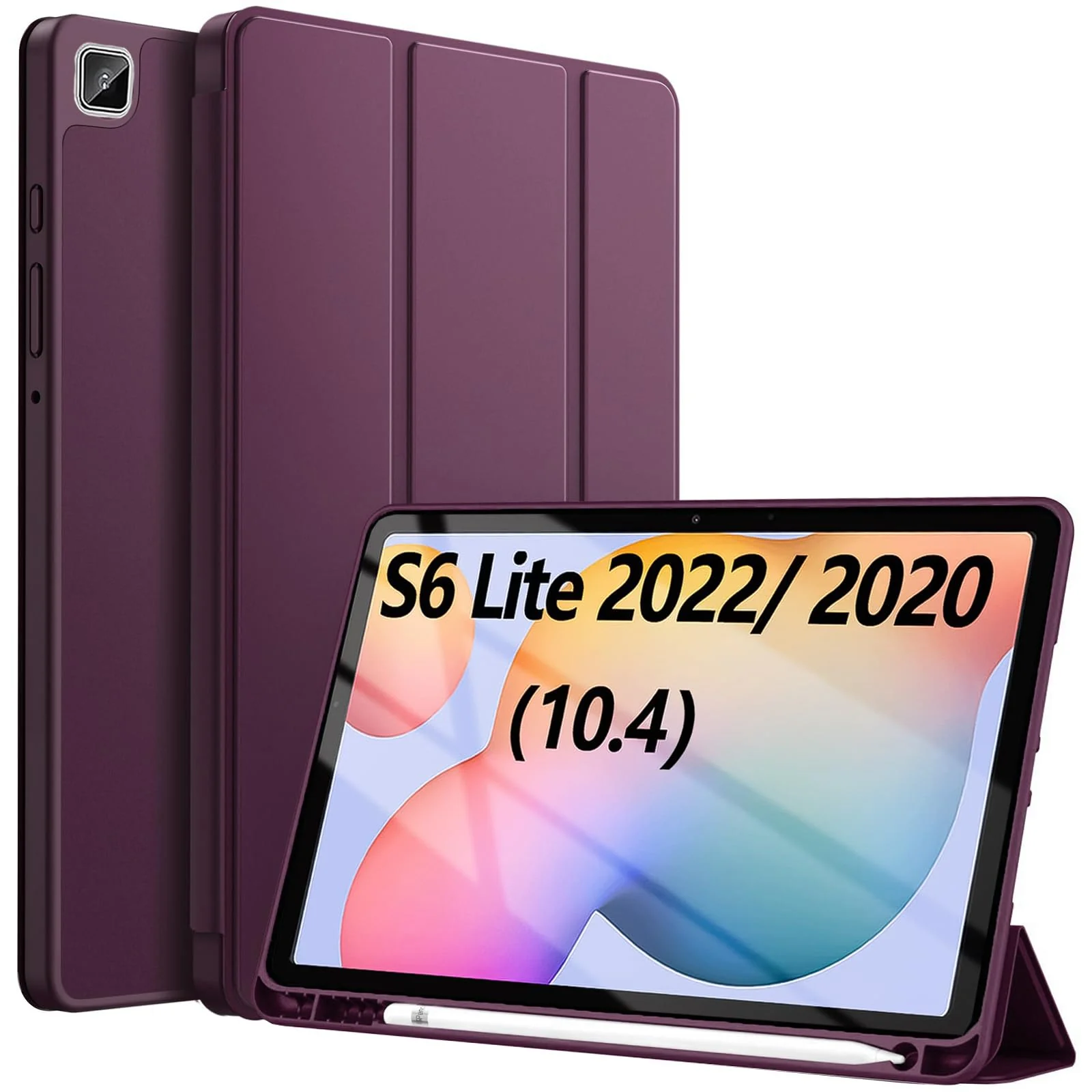 DL3 Mobilak Smart Case For Samsung Galaxy Tab S6 Lite 10.4 inch 2022 (SM-P613/P619) & 2020 (SM-P610/P615) with Pencil Holder, Soft TPU Smart Stand Back Cover Auto Wake/Sleep - Wine Red