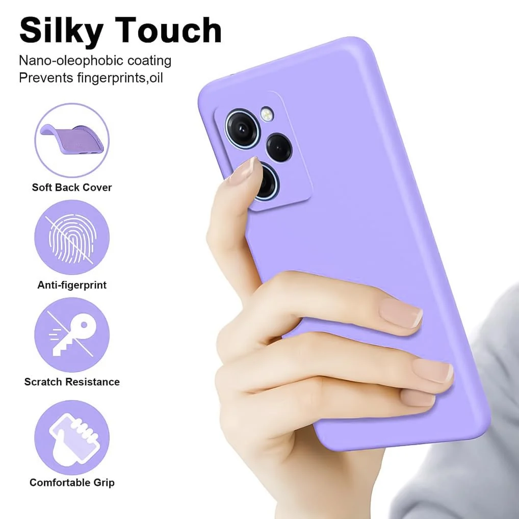 DL3 Mobilak Soft Silicone Protective Case for POCO X5 Pro 5G with Microfiber Lining and Shockproof Design - Lavender