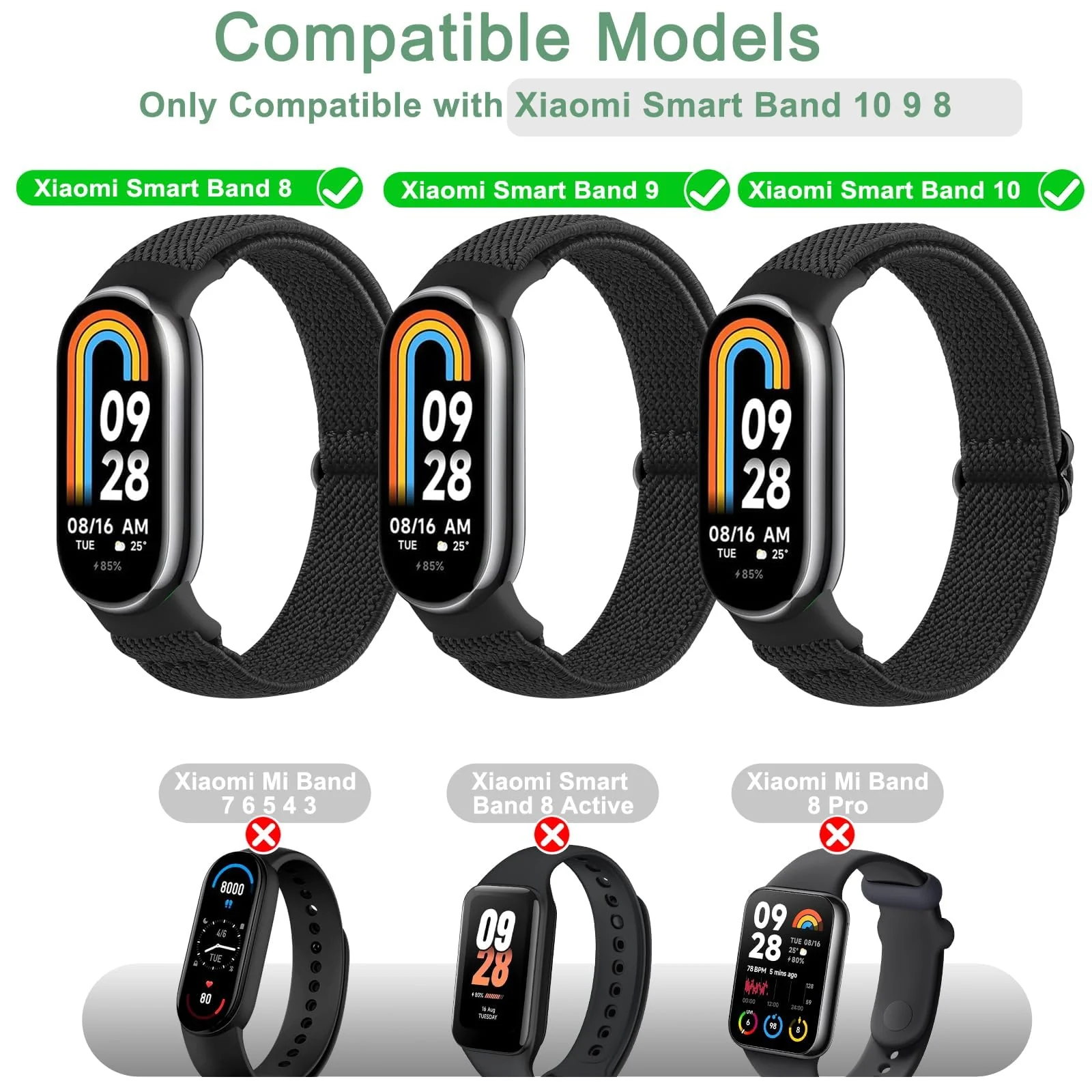 DL3 Mobilak Strap for Xiaomi Mi Band 10 / Xiaomi Mi Band 9 / Xiaomi Mi Band 8, Elastic Nylon Straps, Adjustable Breathable Replacement Bracelet for Xiaomi Smart Band 8/9/10 for Women Men - Leopard Print