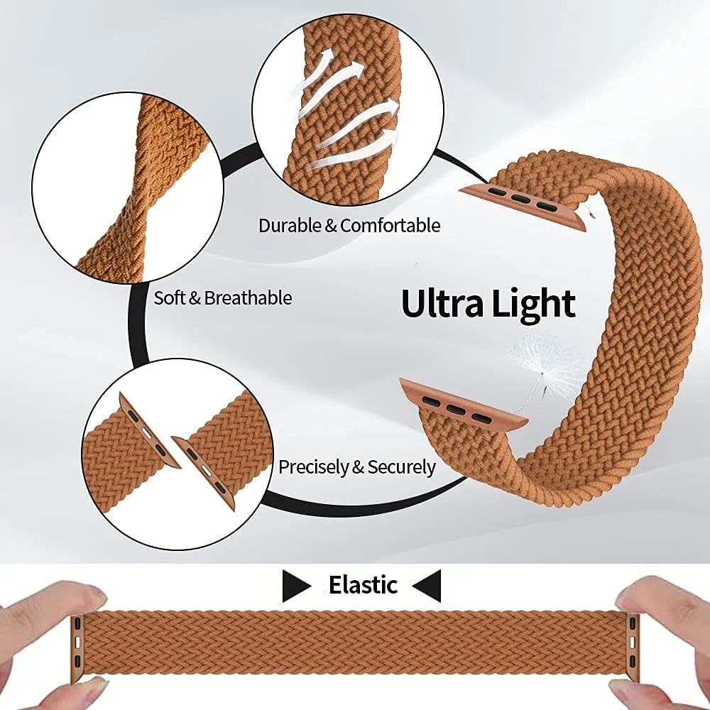 DL3 Mobilak Braided Solo Loop Band For Apple Watch Band 49mm 45mm 44mm 42mm, Replacement Wristband Nylon Strap for iWatch Series SE 9/8/7/6/5/4/3/2/1/Ultra/Ultra 2 (Small) - Brown