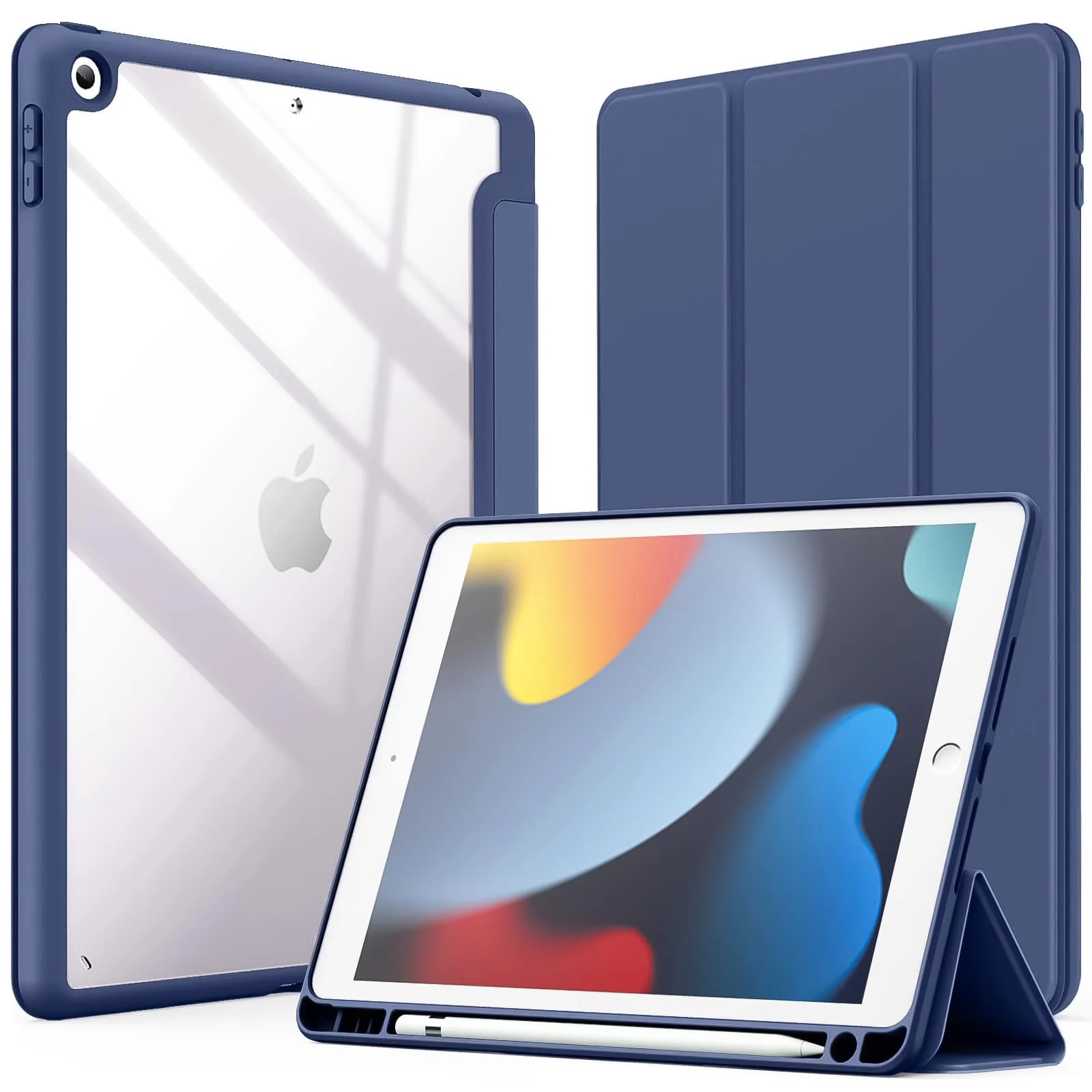 DL3 Mobilak Case for iPad 10.2-Inch (9th/8th/7th Generation, 2021/2020/2019), Clear Shockproof Back Cover Built-in Pencil Holder, Auto Sleep/Wake