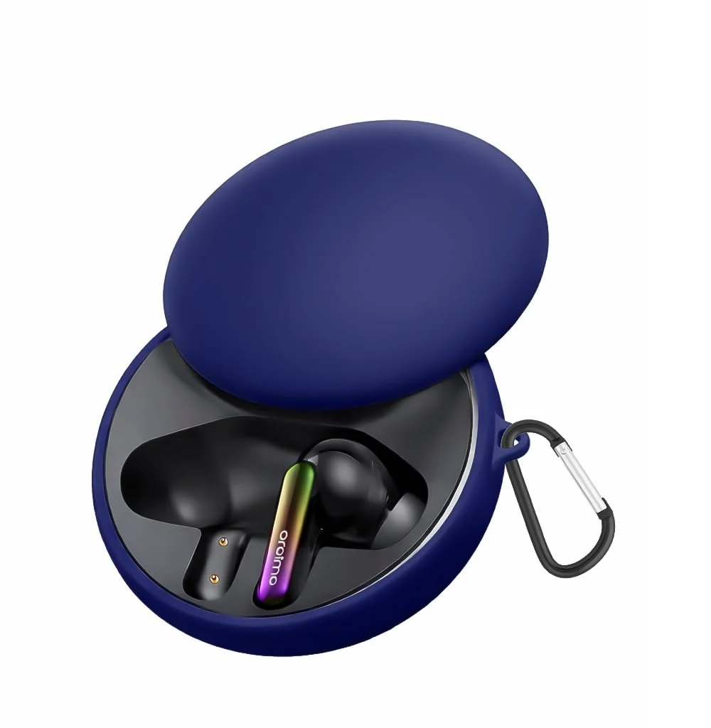 Dl3 Mobilak Compatible with Oraimo SpaceBuds Hybrid (OTW-630) Case Cover, Soft Silicone Shockproof Protective Case Wireless Earbuds with Carabiner, Front LED Visible (Black)