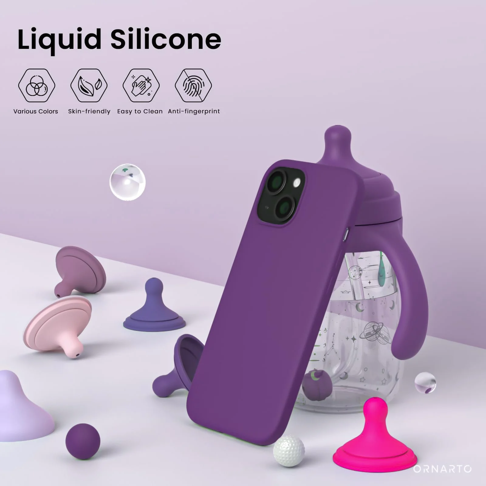 DL3 Mobilak Liquid Silicone Protective Case for iPhone 15 with Camera Protection and Microfiber Lining - Violet