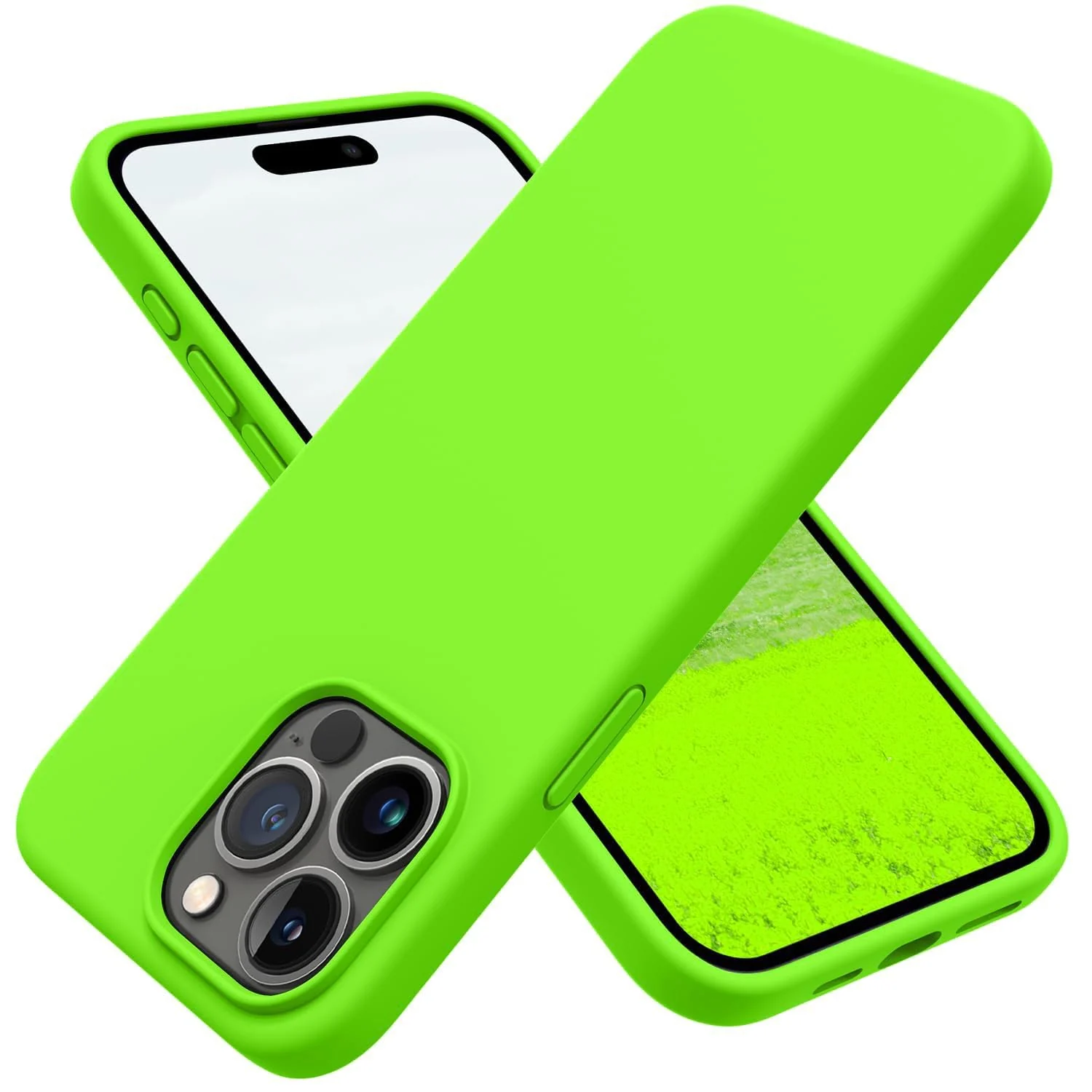 DL3 Mobilak Liquid Silicone Case for iPhone 14 Pro (6.1 Inch), Shock-absorbing protection, Scratch-resistant surface, Soft microfiber lining - Neon Green