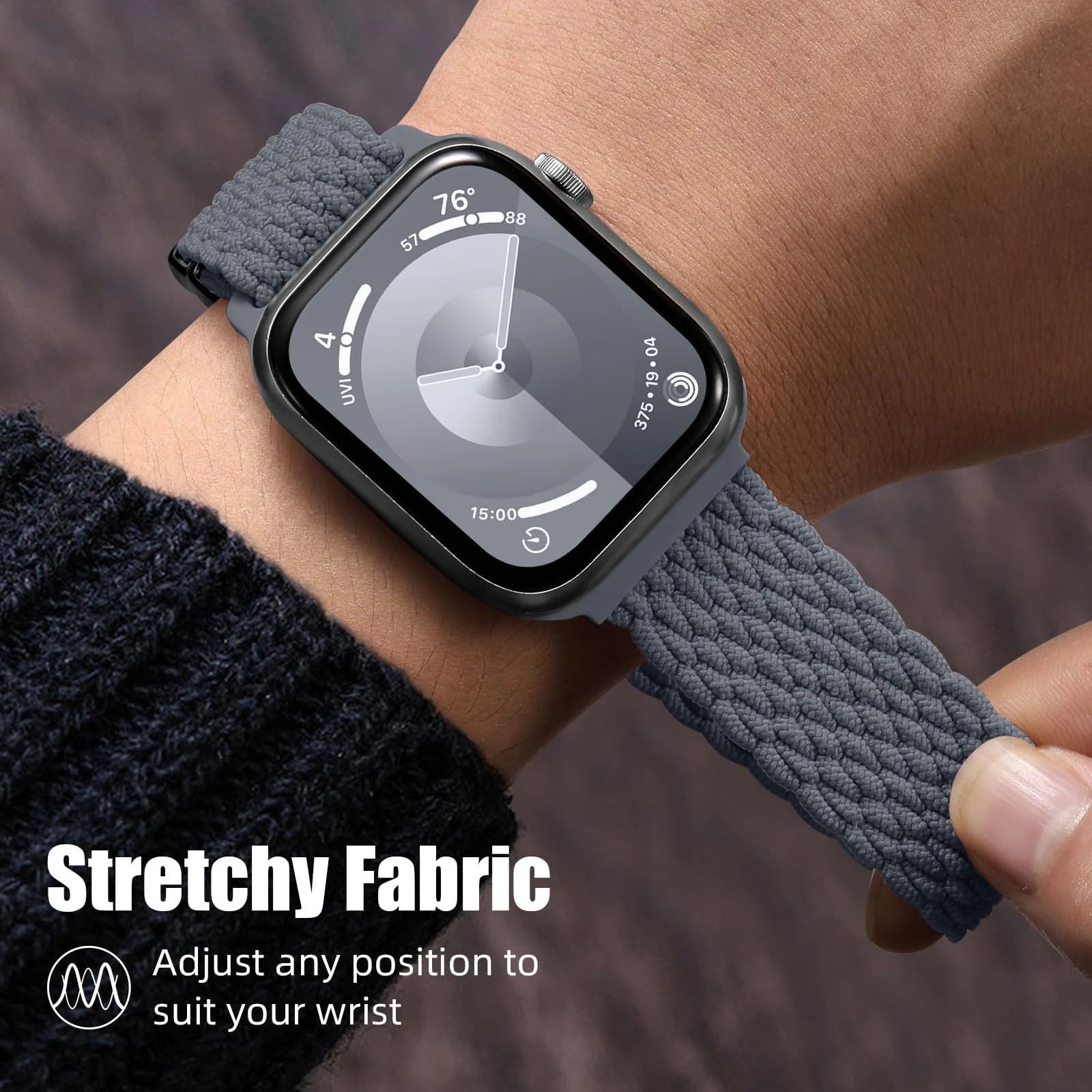 DL3 Mobilak Sport Solo Loop Compatible with Apple Watch Band 42mm 44mm 45mm 46mm 49mm for Women Men, Magnetic Strap Stretchy Braided Wristband for iWatch Series 11 10 9 8 7 6 5 4 3 Ultra 3 2 1 SE SE2 - Grey