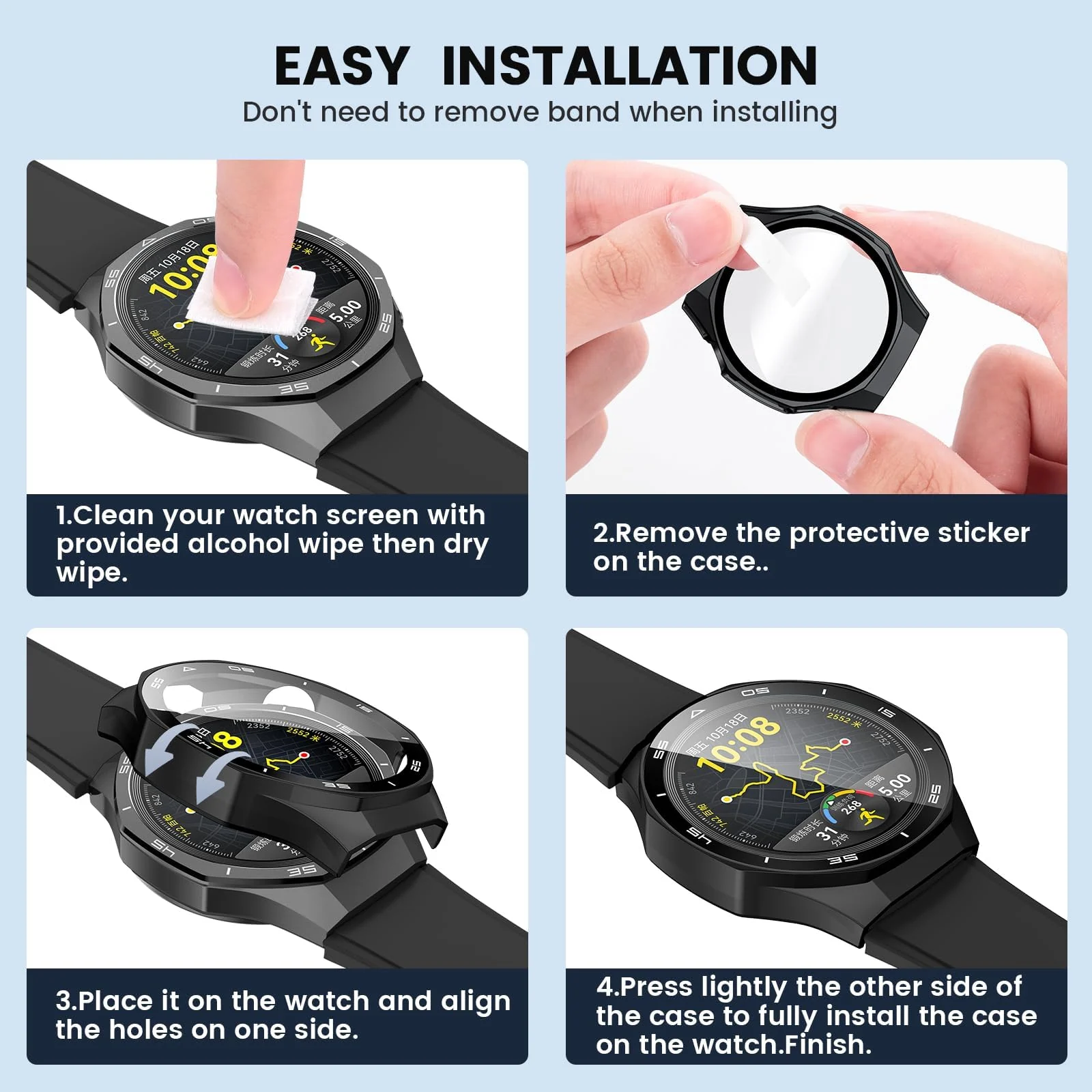 DL3 Mobilak Protective Case for Huawei Watch GT 5 Pro 46mm, Hard PC Bumper Cover with Built-in Tempered Glass Screen Protector Shell Cover Full Coverage with Scale for GT5 Pro 46 mm - Black