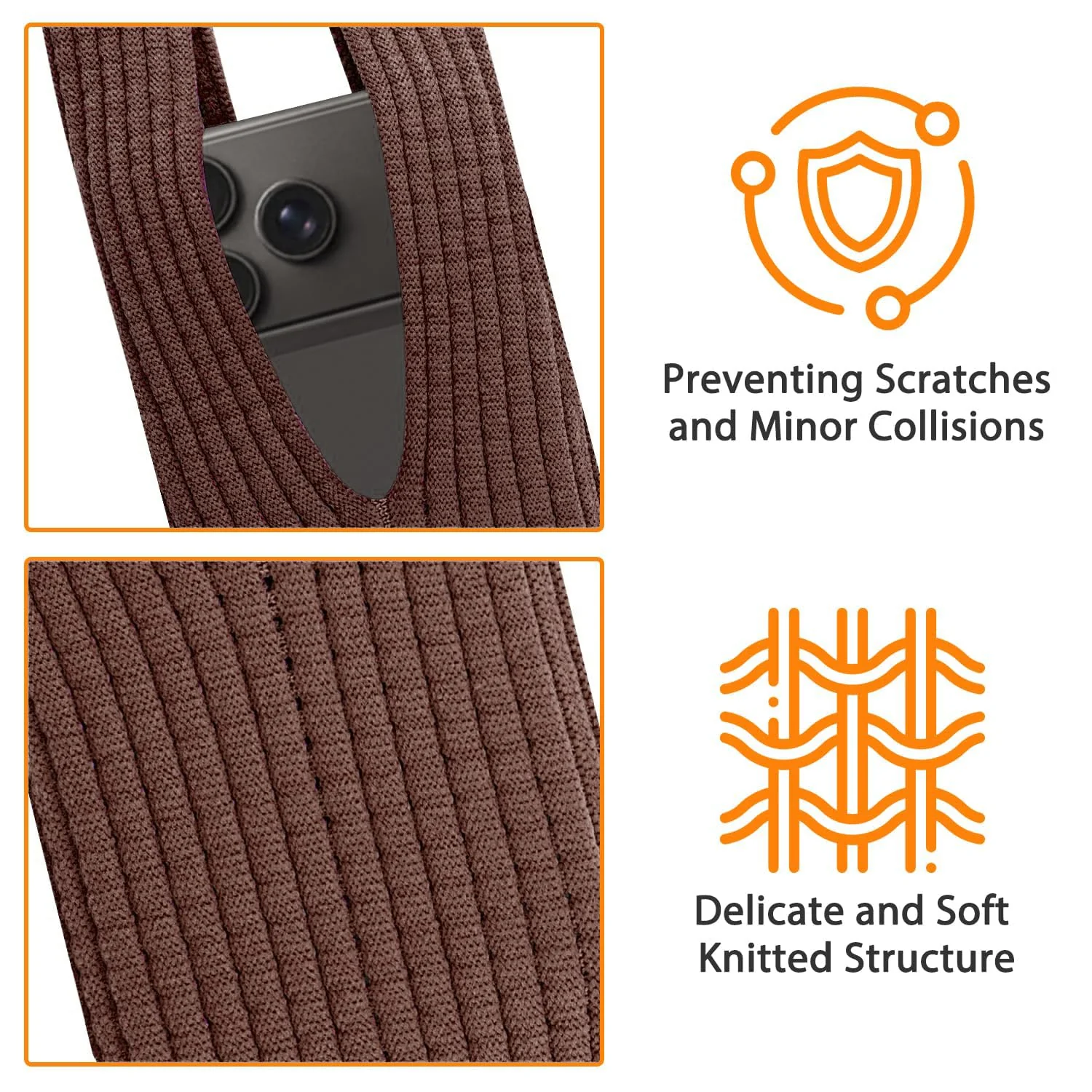 DL3 Mobilak Phone Pocket Lanyard Crossbody Strap 80cm, Universal Stretch Knit Mobile Holder Pouch, Hands-Free Shoulder Phone Bag for iPhone & All Smartphones, Lightweight Minimalist Design - Cinnamon