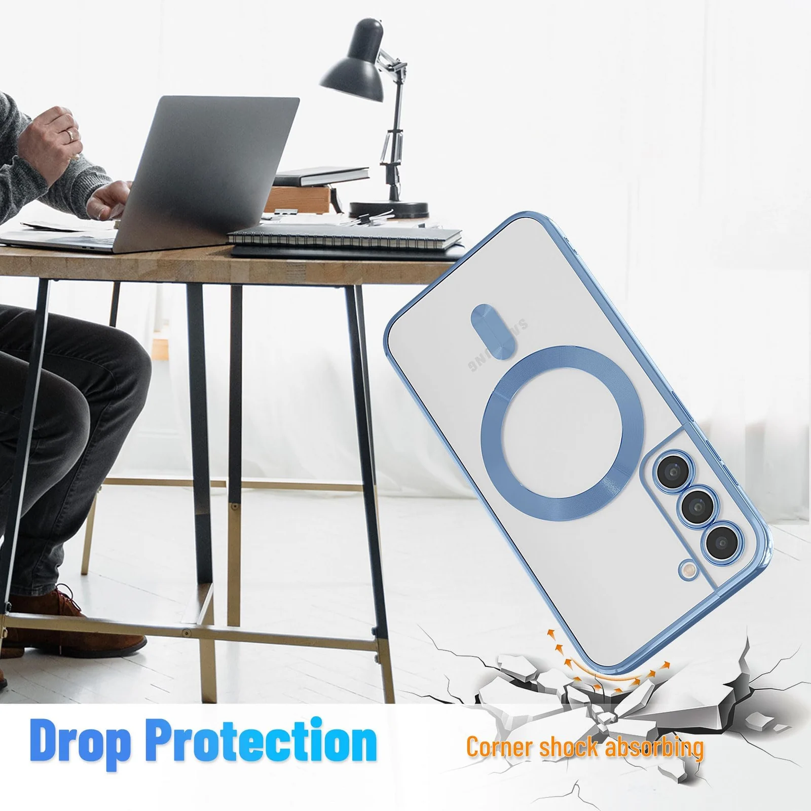 DL3 Mobilak Clear MagSafe-Compatible Magnetic Case for Samsung Galaxy S21 FE 5G with Camera Protection and Shockproof Design - Sierra Blue