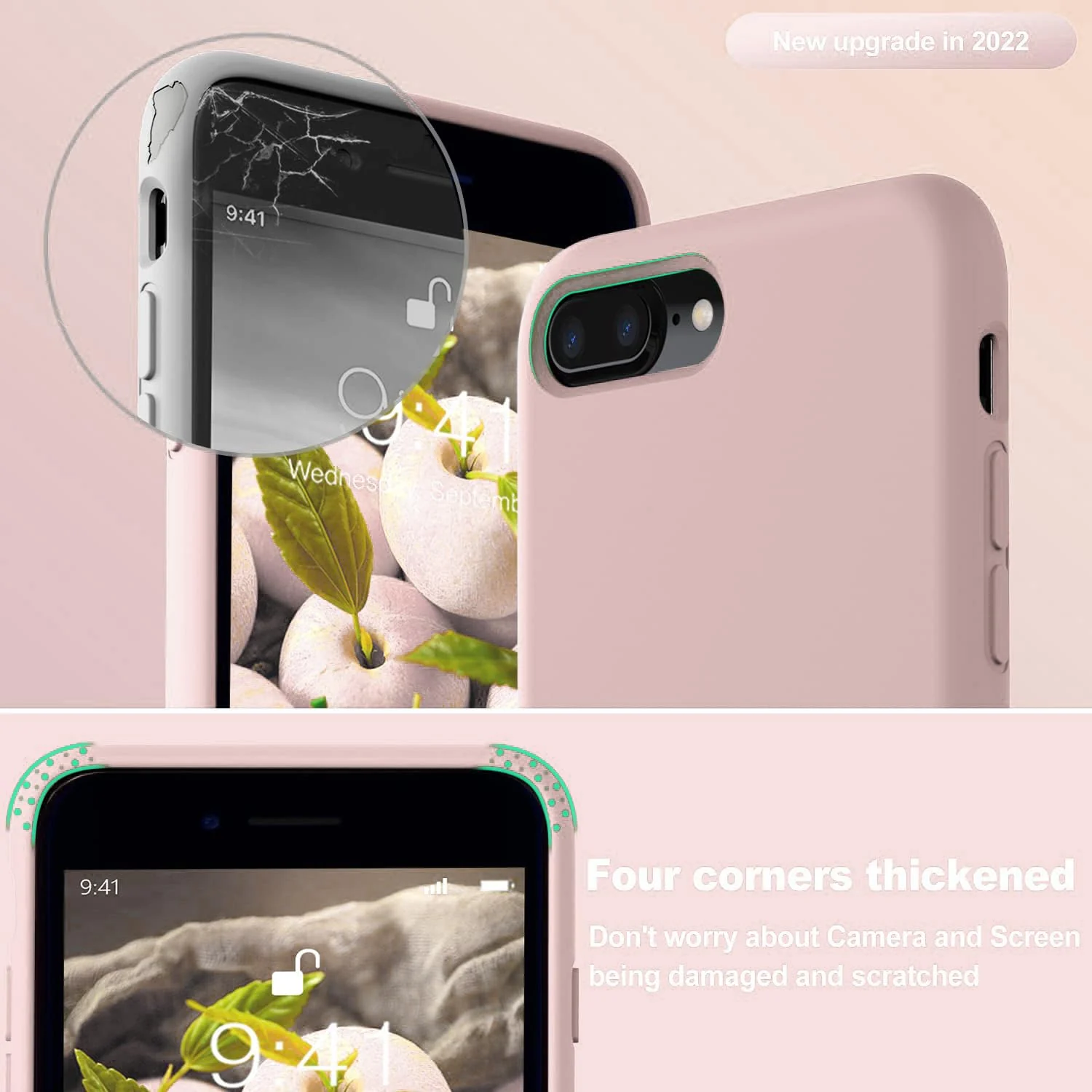 DL3 Mobilak Liquid Silicone Protective Case for iPhone 7 Plus / iPhone 8 Plus with Camera Protection and Microfiber Lining - A Pink Sand