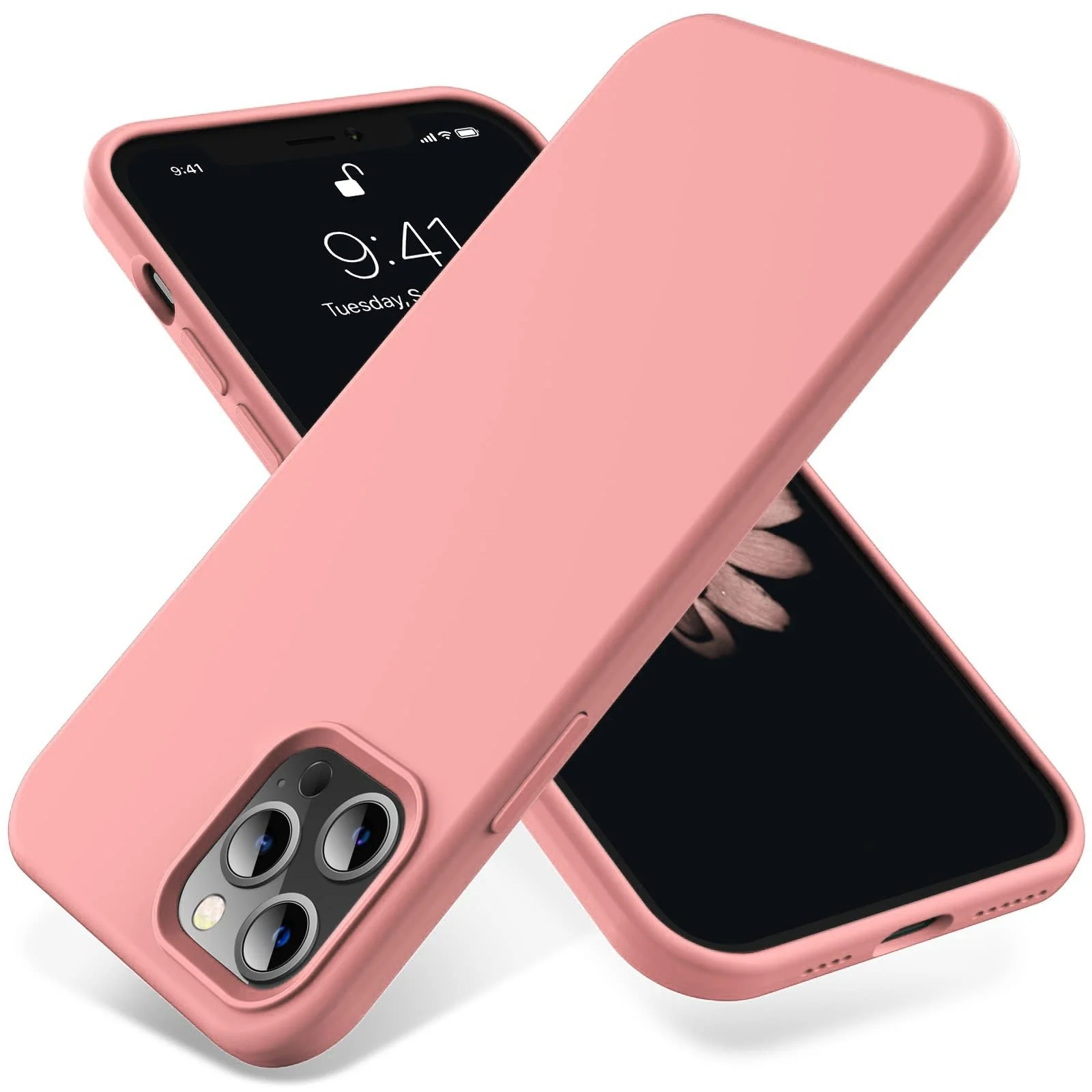 DL3 Mobilak Liquid Silicone Protective Case for iPhone 14 Pro (6.1 Inch) with Camera Protection and Microfiber Lining - Pastel Pink