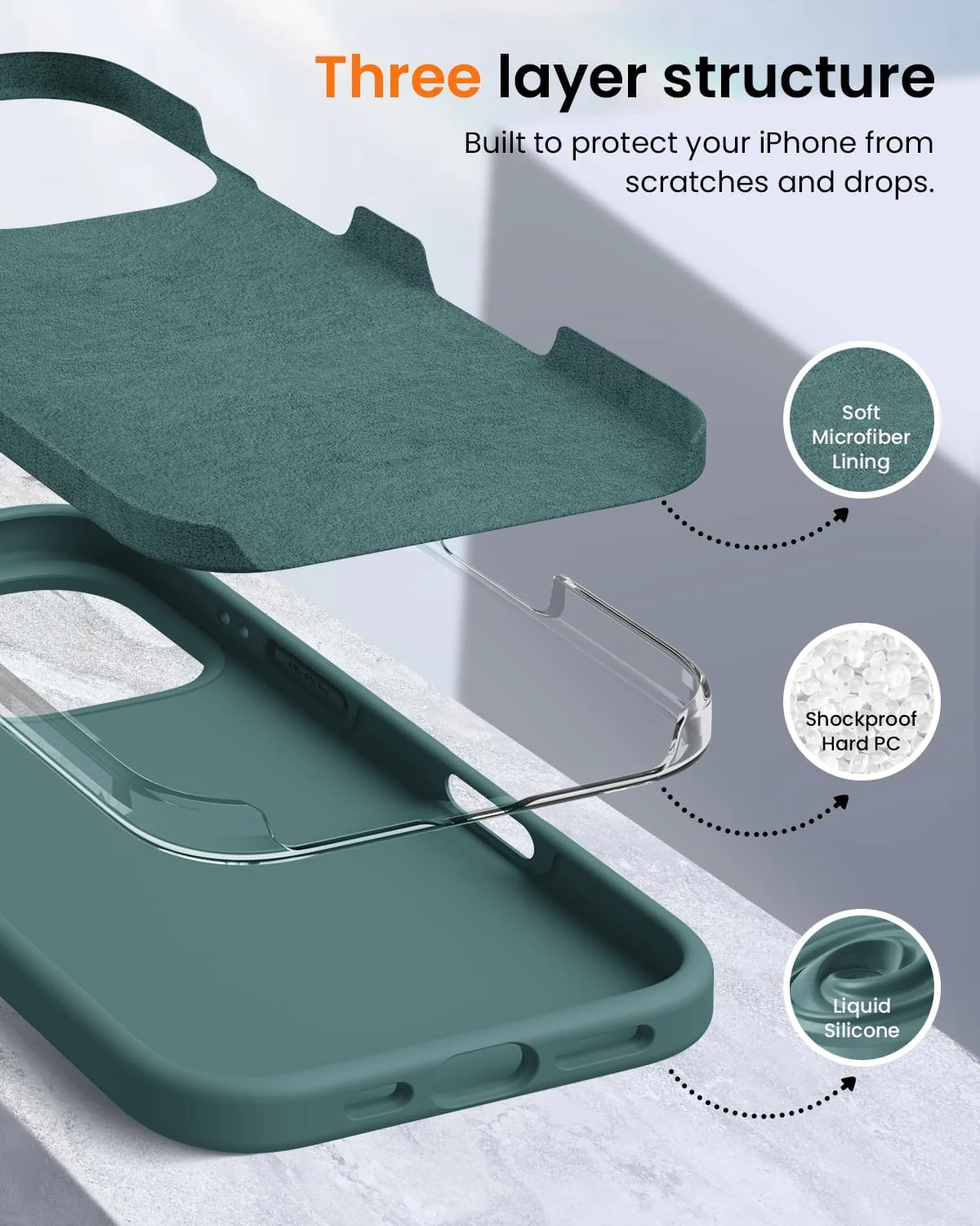 DL3 Mobilak Liquid Silicone Protective Case with Soft Microfiber Lining for iPhone 16 Pro Max - Pine Green