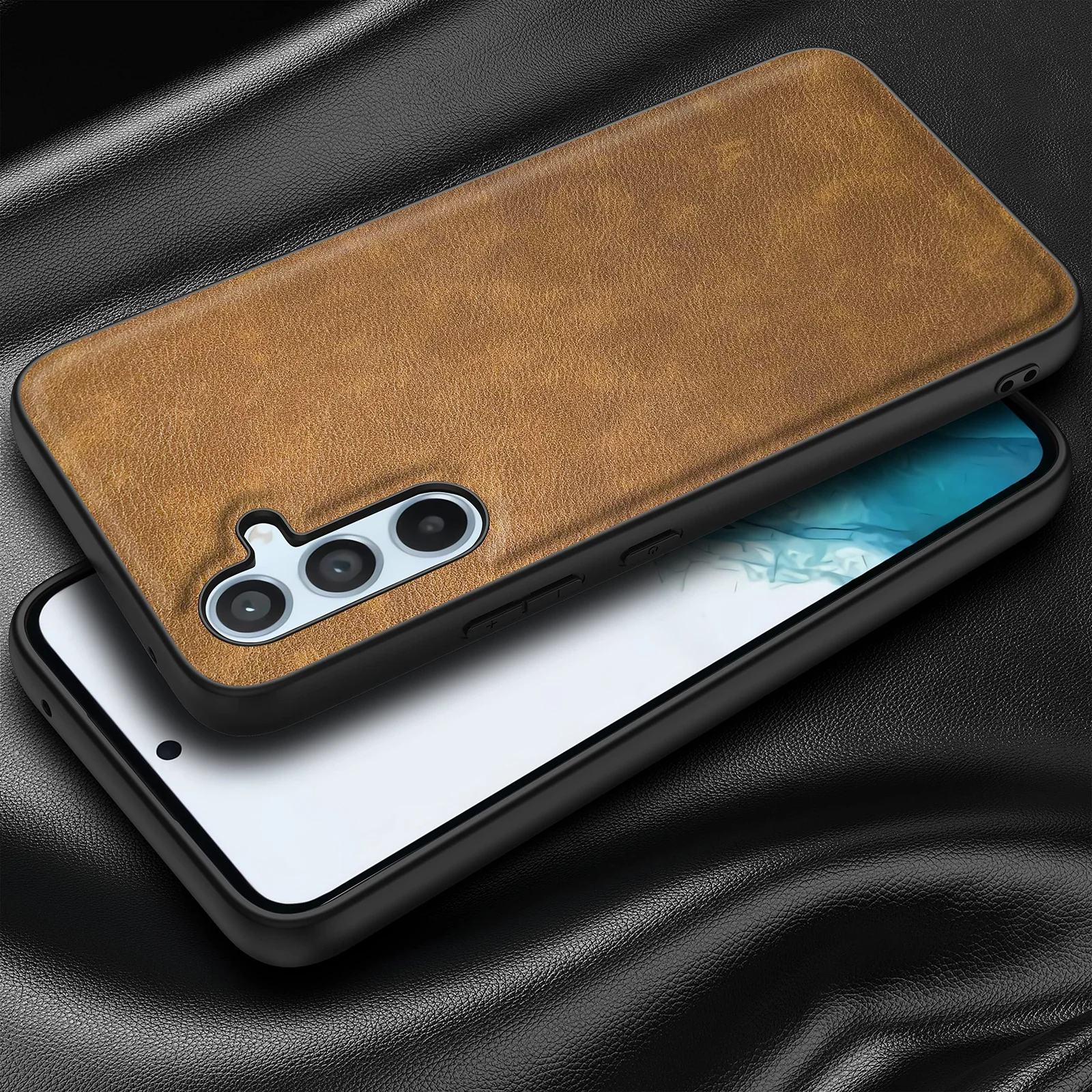 DL3 Mobilak Faux Leather Protective Case for Samsung Galaxy A54 5G with Camera Protection and Shockproof Design - Brown