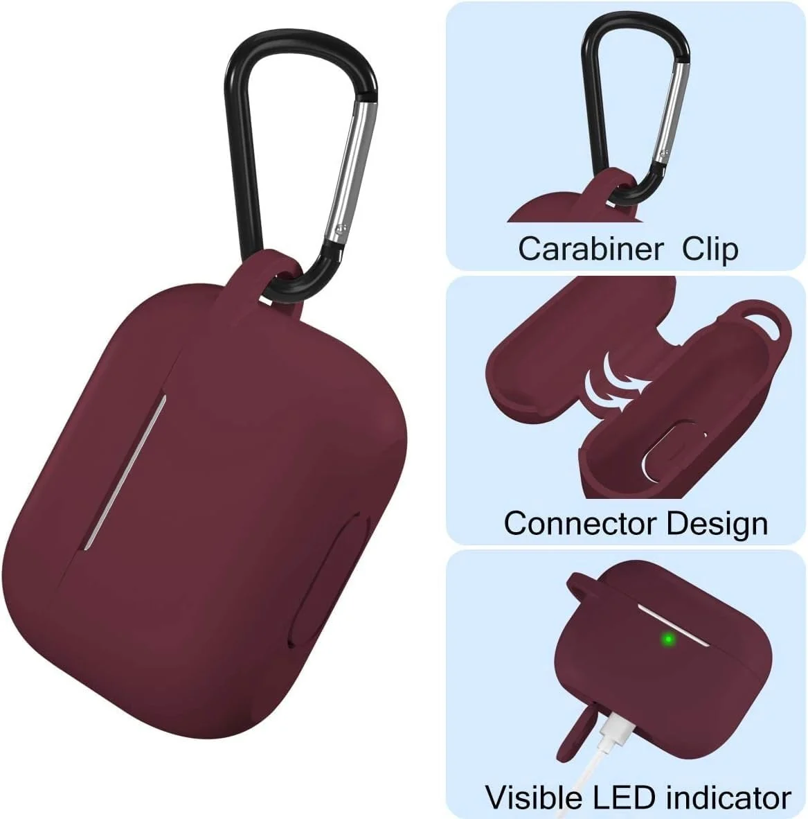 DL3 Mobilak Case Compatible with AirPods Pro, Silicone Protective Charging Case Skin with Keychain Compatible with AirPods Pro Case for Women Men, Wireless Charging, Front LED Visible - Wine Red