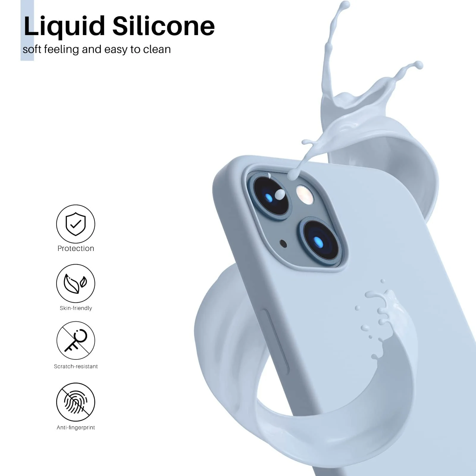 DL3 Mobilak Liquid Silicone Case for iPhone 15 Plus / iPhone 14 Plus, Supports wireless charging, Shock-absorbing protection, Scratch-resistant surface - Sky Blue