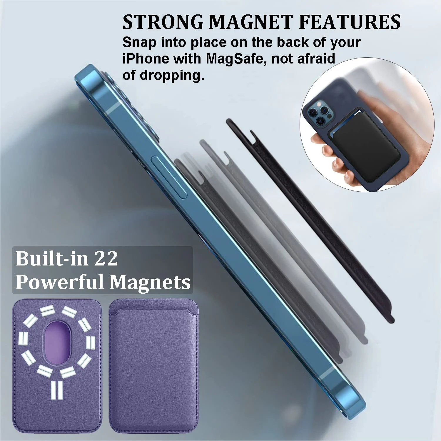 DL3 Mobilak Magnetic Card Holder Phone Wallet for iPhone 16/15/14/13/12 Series with MagSafe, Wallet for iPhone 16 15 14 Pro Max Plus Series, MagSafe 3 Wallet for iPhone 13 12 Pro Max Mini Series - Purple