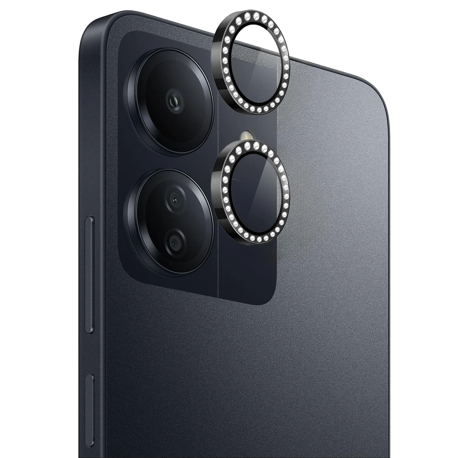 DL3 Mobilak Camera Lens Protector for Xiaomi Redmi 13C / Xiaomi Poco C65 Accessories, 9H Tempered Glass Metal Individual Ring Camera Cover Screen Protector, Case Friendly, Anti Scratch - Diamond Black