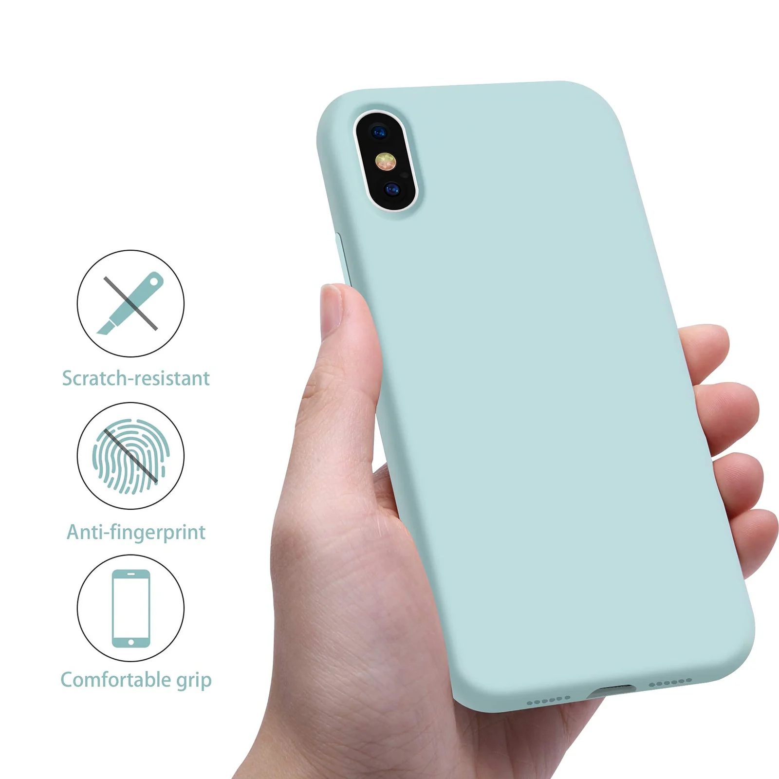 DL3 Mobilak Liquid Silicone Protective Case with Soft Microfiber Lining for iPhone XS Max - Mint Green