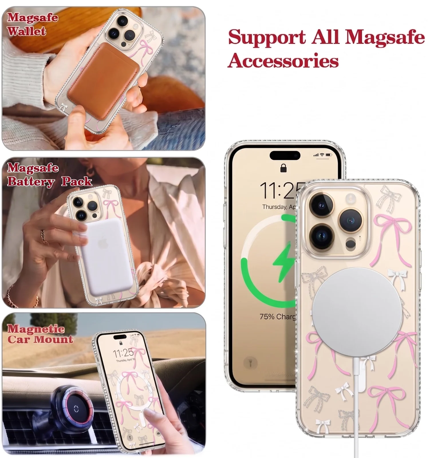 DL3 Mobilak Clear MagSafe-Compatible Magnetic Case for iPhone 14 Pro Max with Camera Protection and Magnetic Car-Mount Support - Style 4