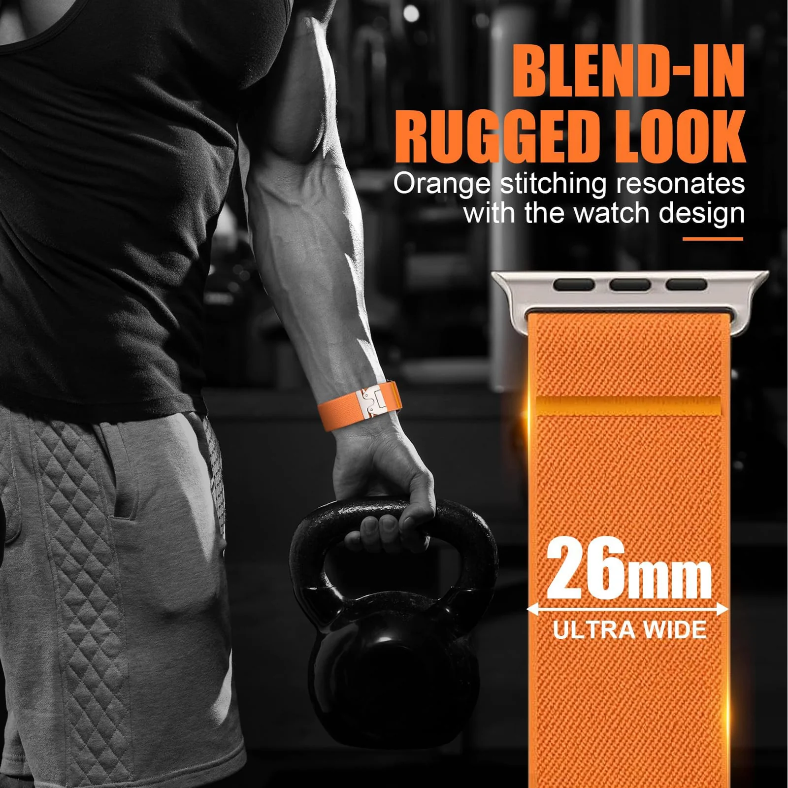 DL3 MOBILAK 22mm Elastic Nylon Parachute-Buckle Watch Strap for 22mm watch lugs - Orange