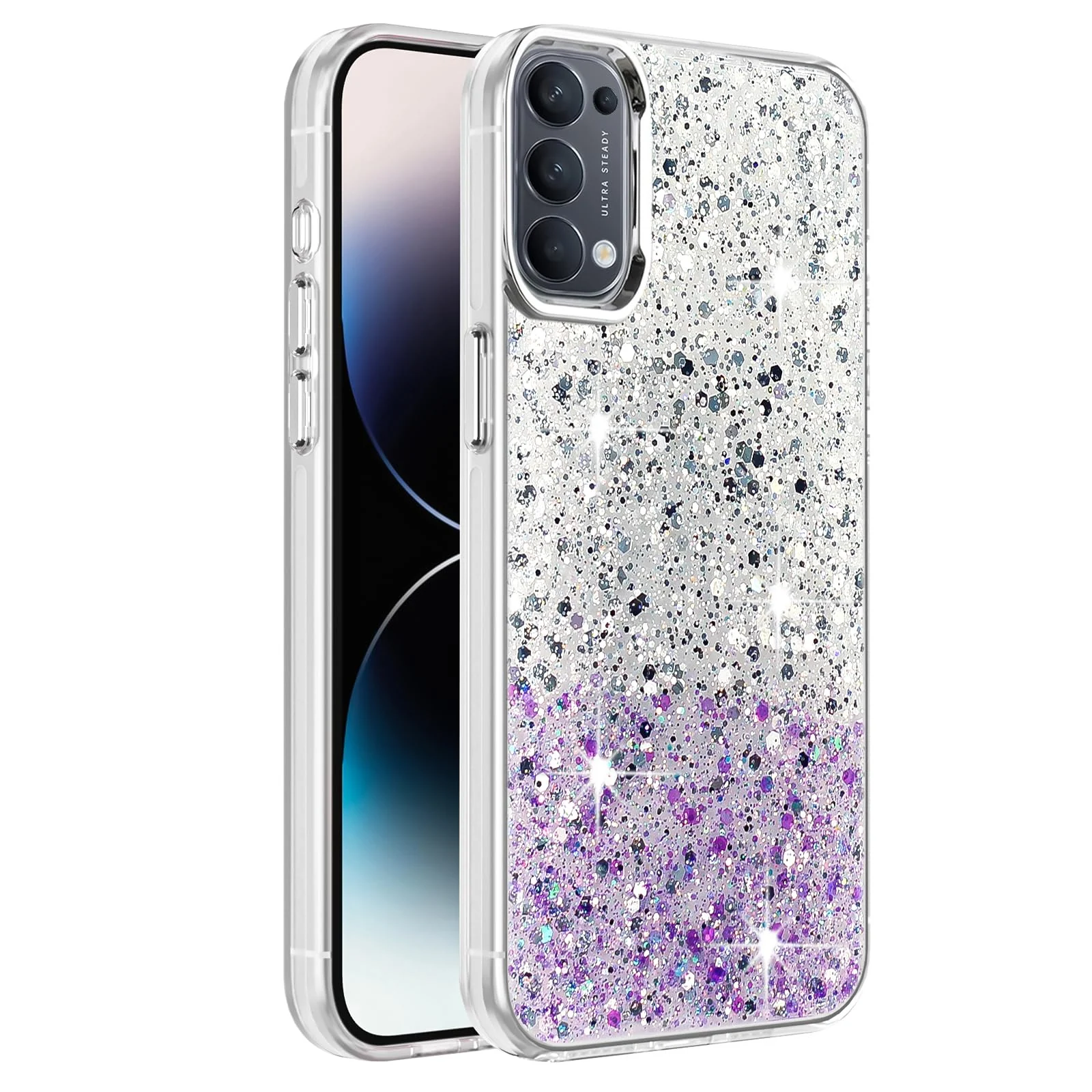 Reno 5 4G — DL3 Mobilak Glitter Protective Case for Reno 5 4G, Supports wireless charging, Camera protection, Shock-absorbing protection
