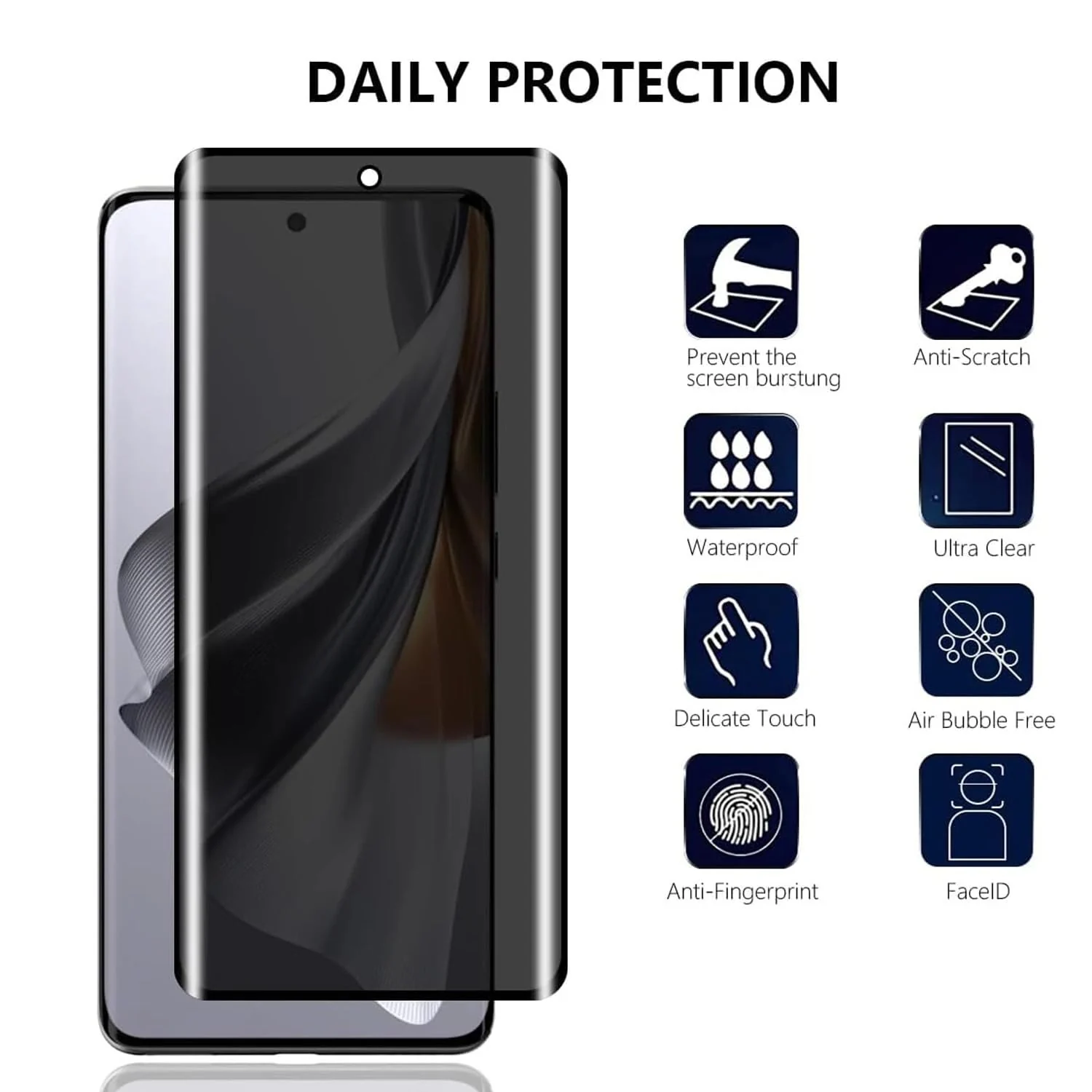 DL3 Mobilak Screen Protector for OPPO Reno 10 5G / Reno 10 Pro 5G Glass Fingerprint Reader Support 3D Curved Anti-Spy Tempered Glass Screen Protector - Privacy