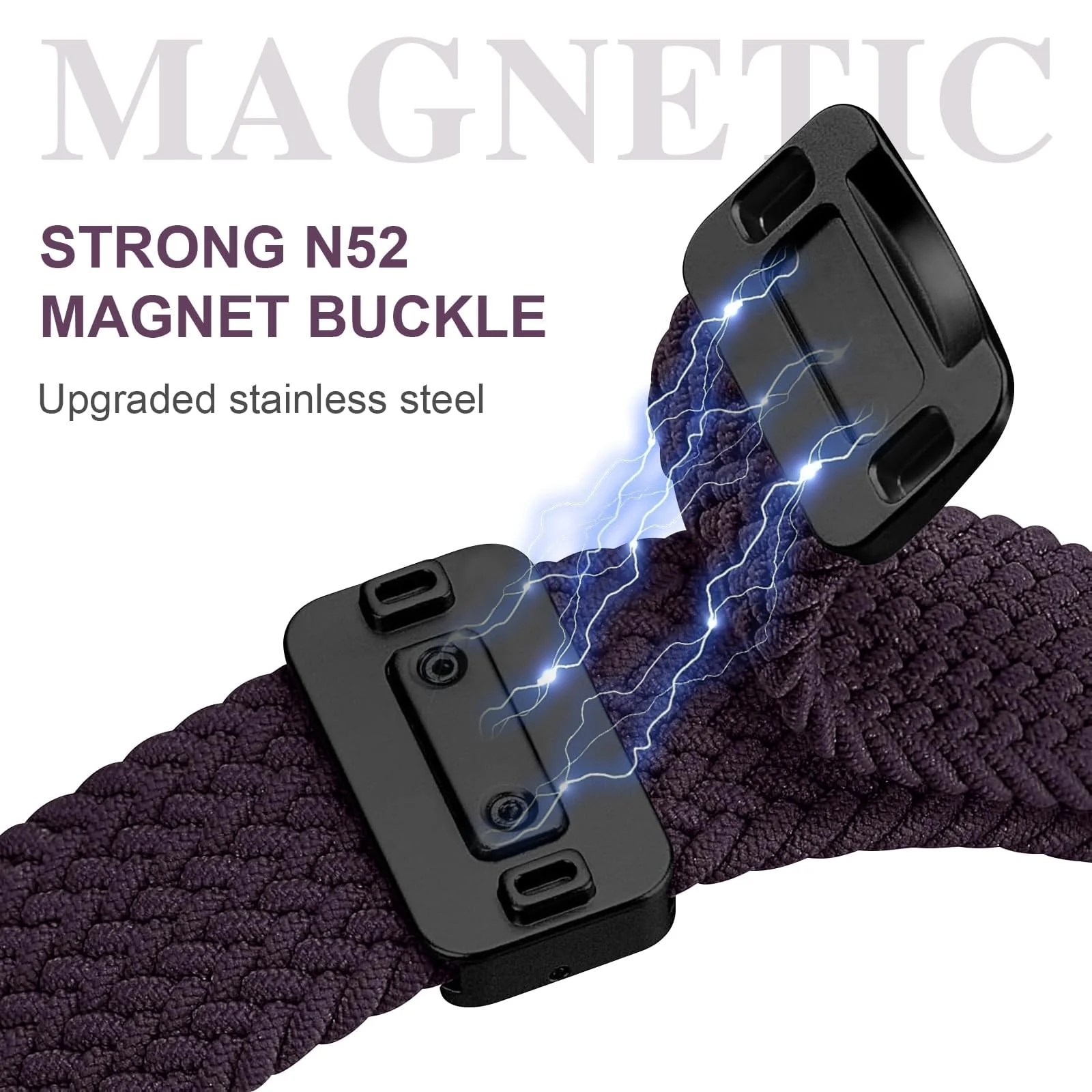 DL3 Mobilak Sport Solo Loop Compatible with Apple Watch Band 42mm 44mm 45mm 46mm 49mm for Women Men, Magnetic Strap Stretchy Braided Wristband for iWatch Series 11 10 9 8 7 6 5 4 3 Ultra 3 2 1 SE SE2 - Dark Purple