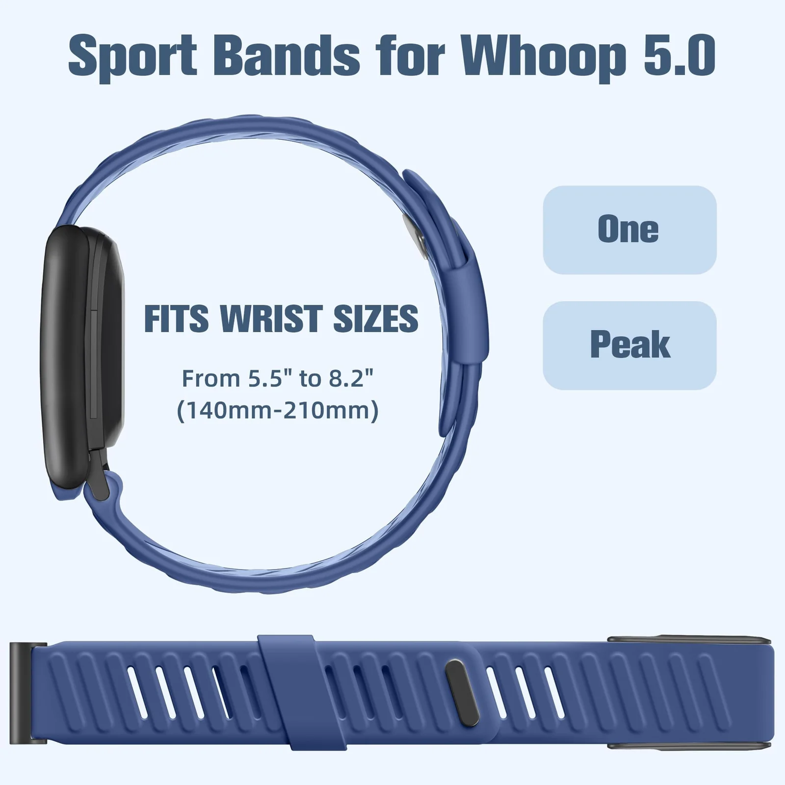 MOBIGON Breathable Silicone Sport Strap for WHOOP 5.0 One / Peak (Not Life), Navy Blue