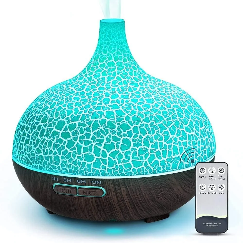 Mobigon Essential Oil Diffuser, Aromatherapy Diffuser 500ml with Remote Control, 4 Timer & Auto-Off Safety Switch, 7 Color LED Lights Mode, 10 Hours Quiet Humidifier for Bedroom - F.Dark Woody