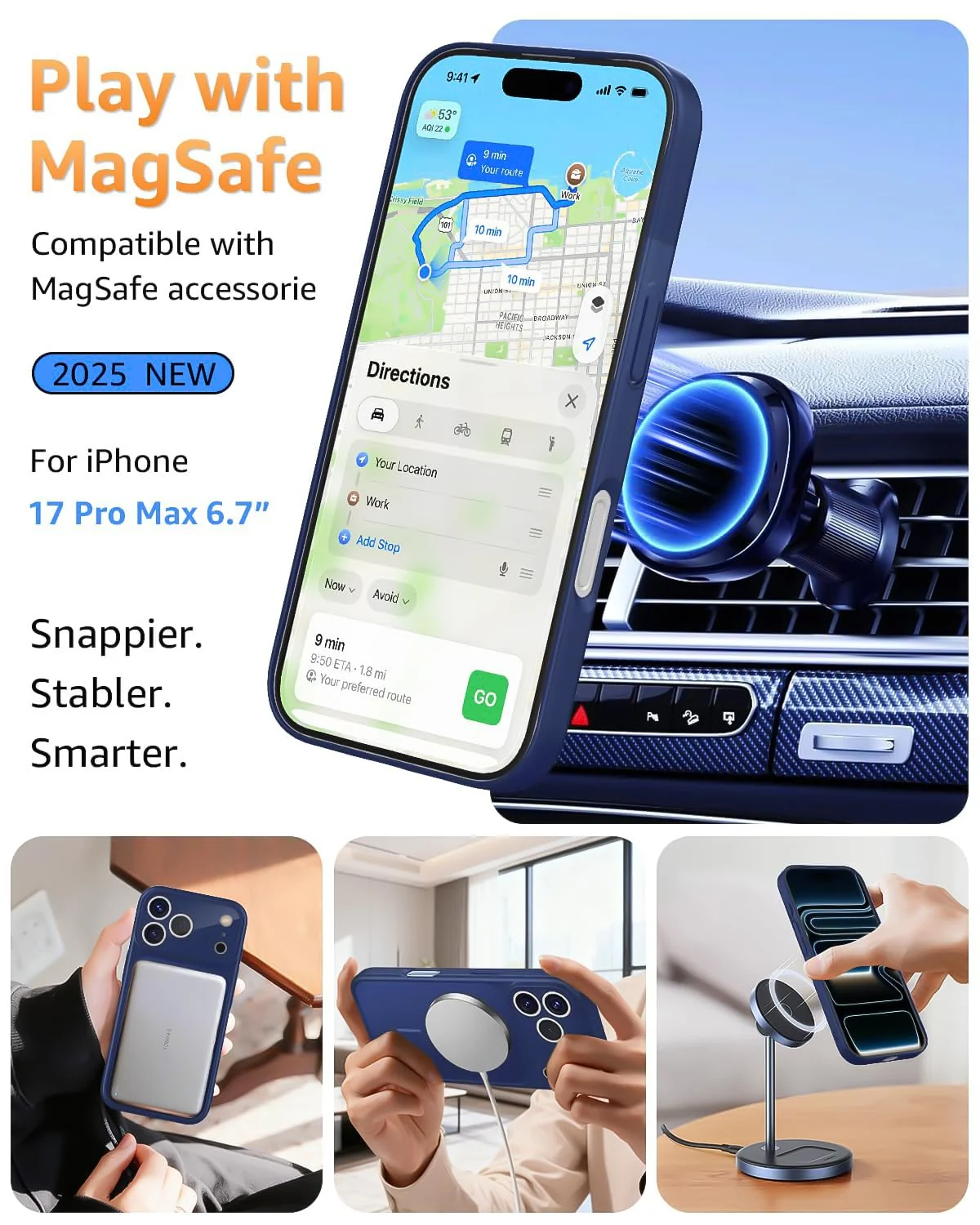 DL3 Mobilak MagSafe-Compatible Magnetic Case for iPhone 17 Pro Max with Camera Protection and Shockproof Design - Blue