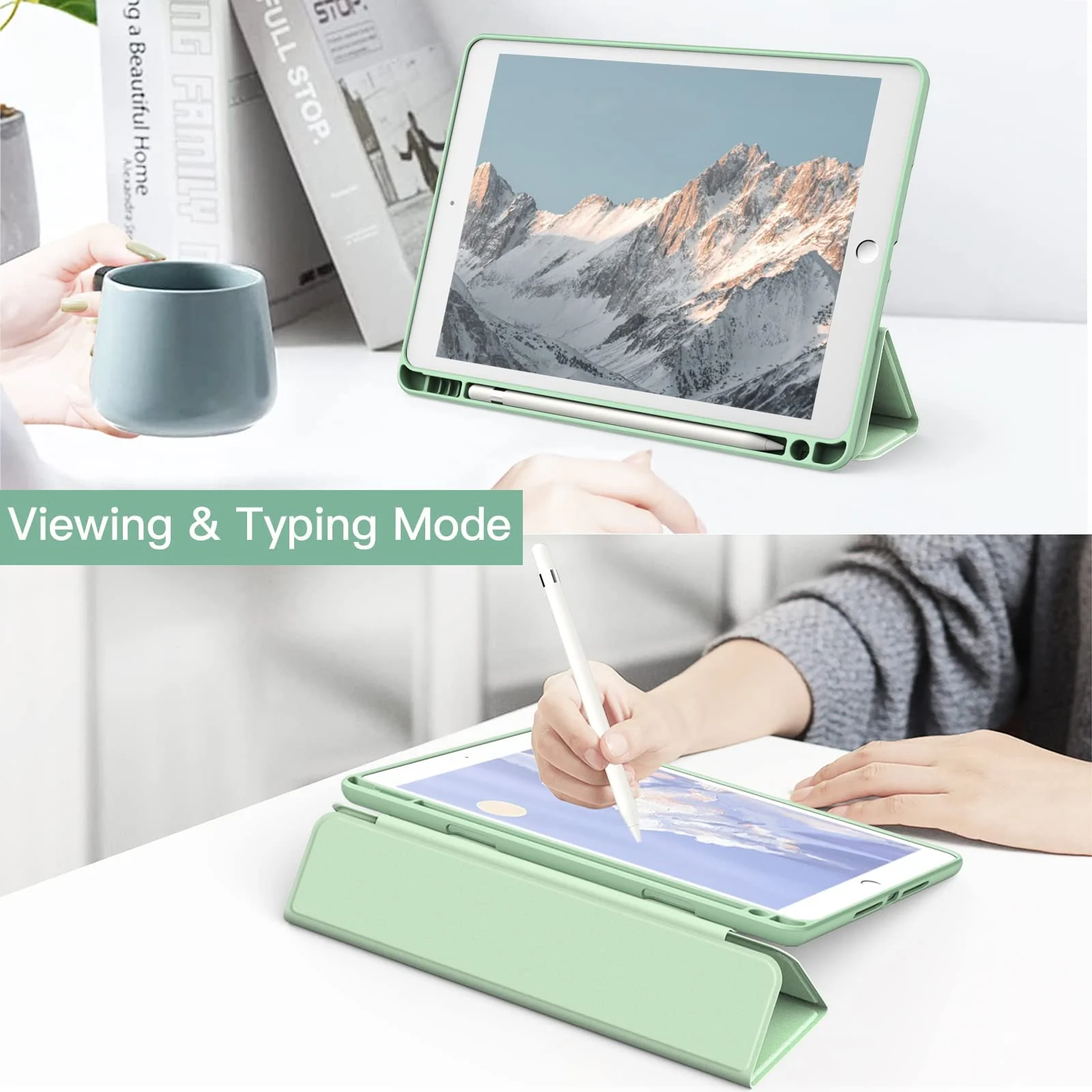 DL3 Mobilak Case for iPad 10.2-Inch (9th/8th/7th Generation, 2021/2020/2019), Clear Shockproof Back Cover Built-in Pencil Holder, Auto Sleep/Wake - Mint Green