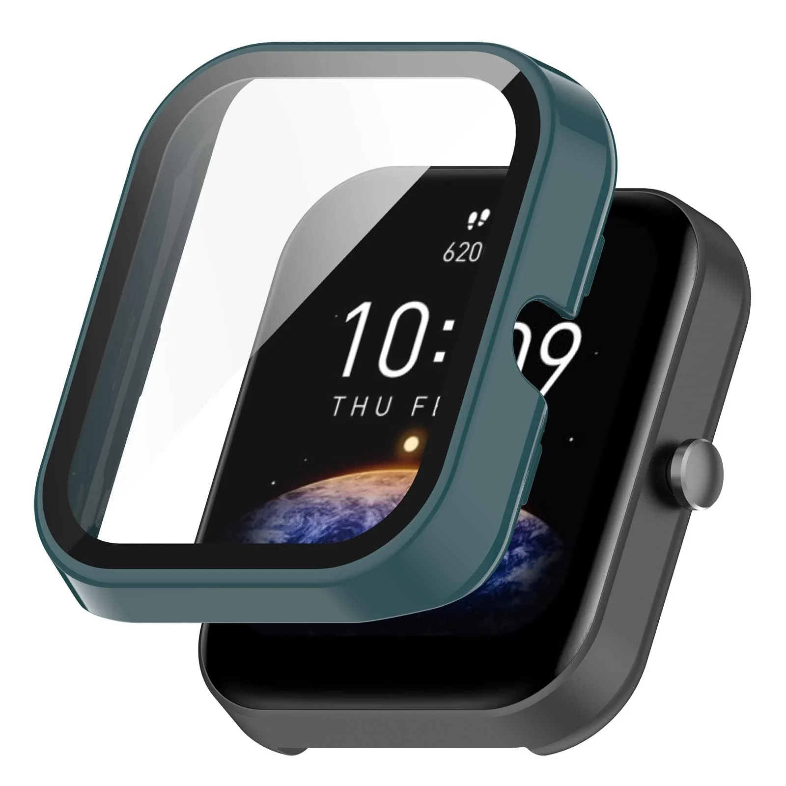 DL3 MOBILAK Full-Coverage Watch Case with Tempered Glass for Amazfit Bip 3 / Bip 3 Pro, Green