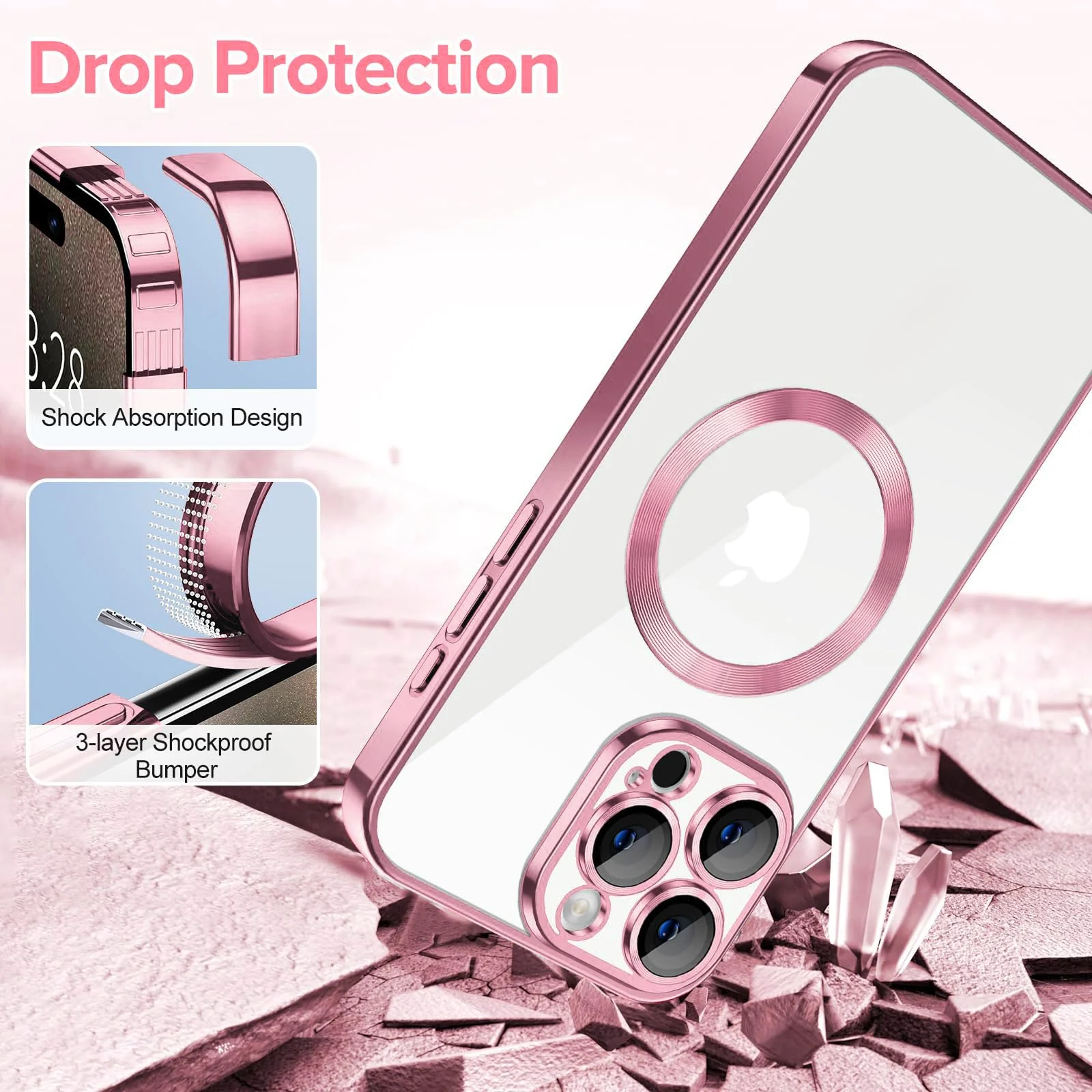 DL3 MOBILAK MagSafe Phone Case with Camera Lens Protector for Apple iPhone 13 Pro, Rose Gold