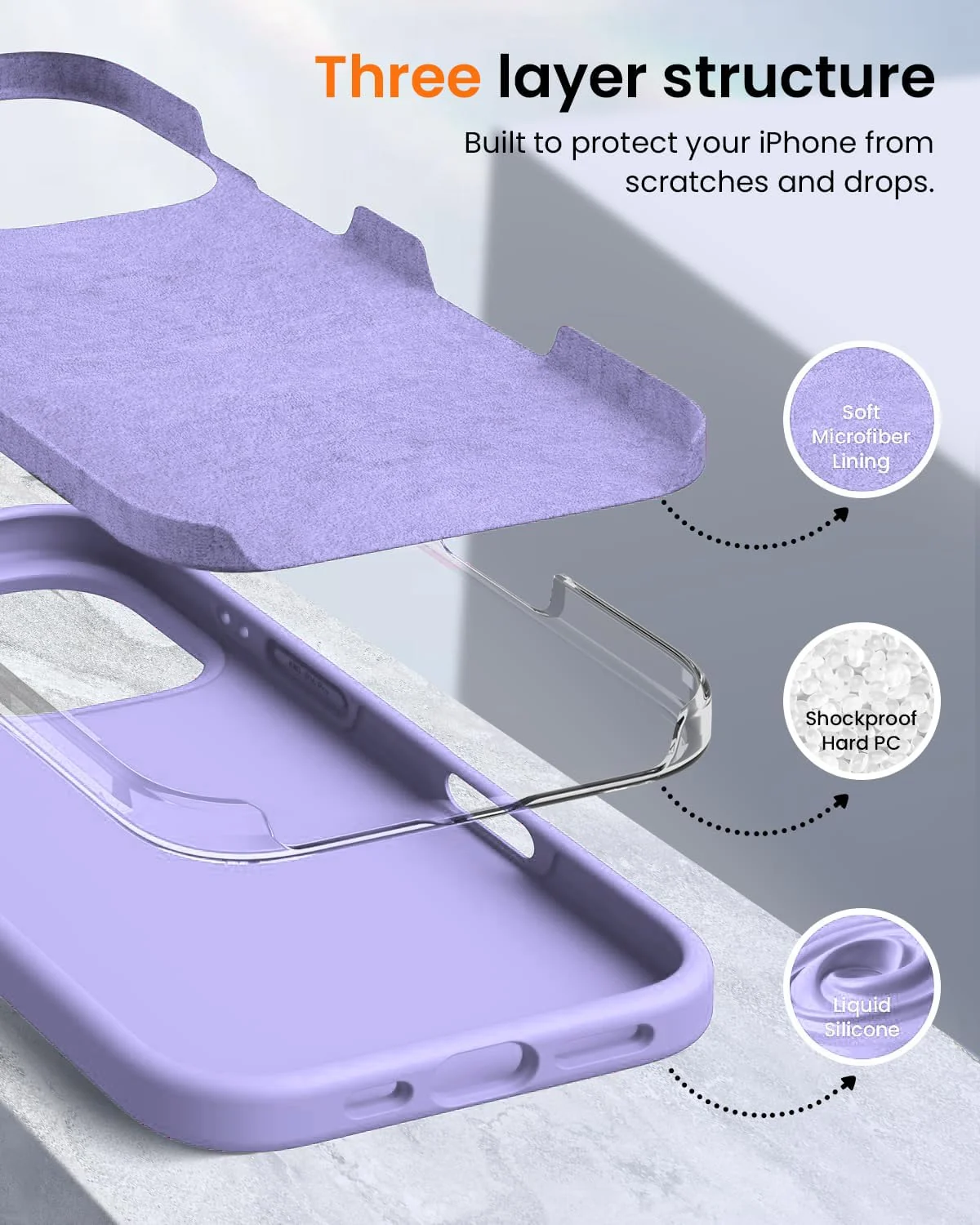 DL3 Mobilak Liquid Silicone Protective Case with Soft Microfiber Lining for iPhone 16 Pro Max - Light Purple