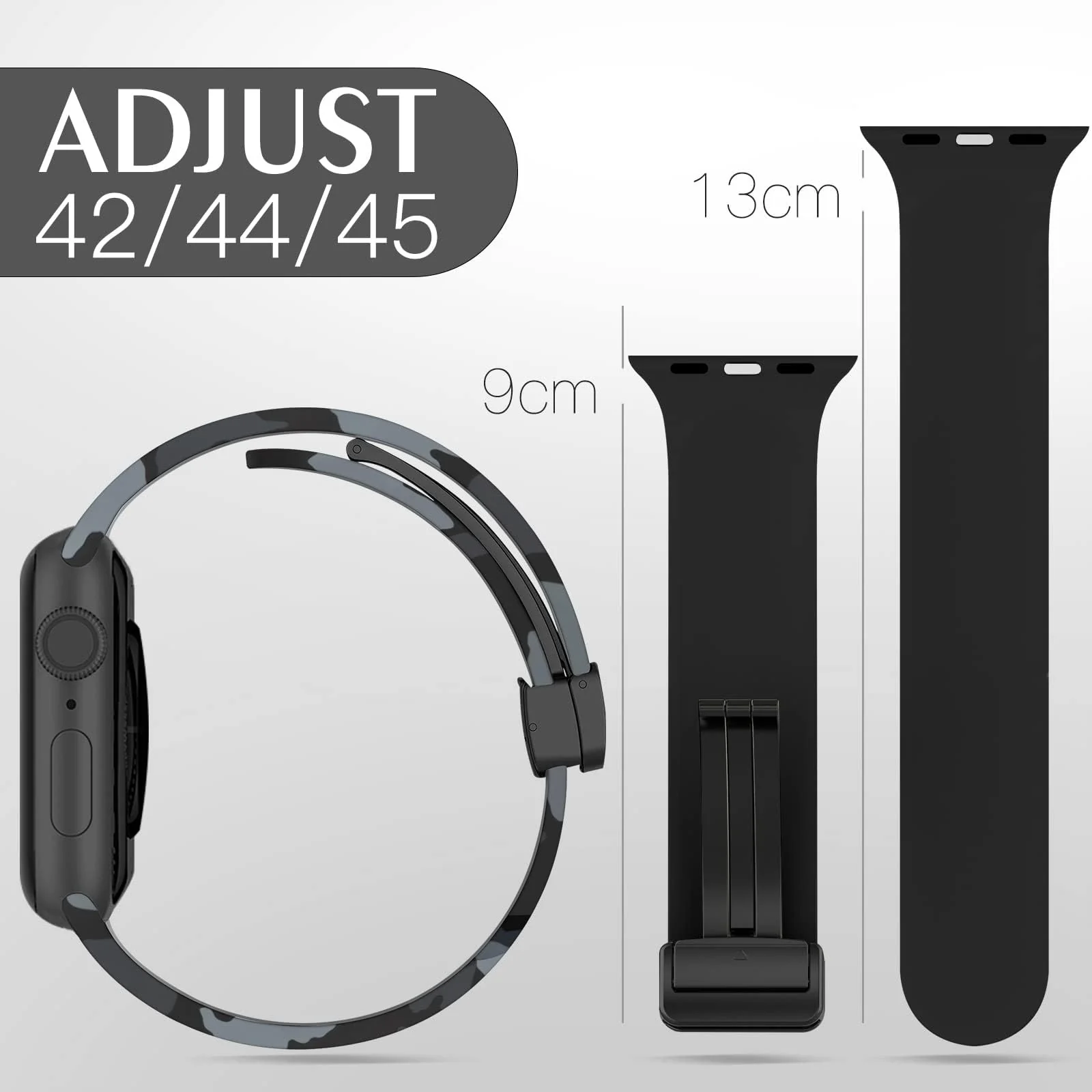 DL3 Mobilak Silicone Magnetic Strap for Apple Watch Ultra Band 49mm 45mm 44mm 42mm 41mm 40mm 38mm Men/Women, Strap for iwatch Series 9/8/7/6/5/4/3/2/SE (Camouflage, 42mm/44mm/45mm/49mm) - Camouflage Dark Gray