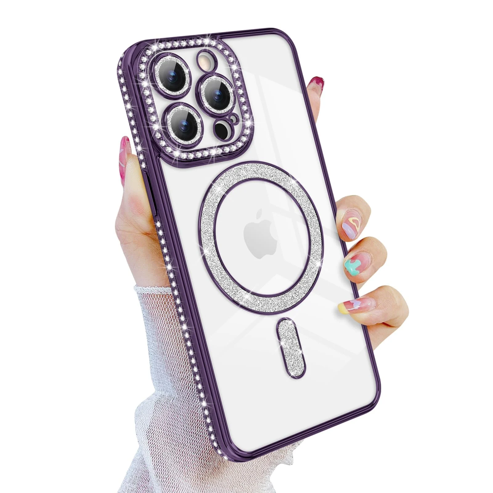 DL3 Mobilak MagSafe-Compatible Magnetic Case for iPhone 15 Pro with Camera Protection and Magnetic Car-Mount Support - Purple