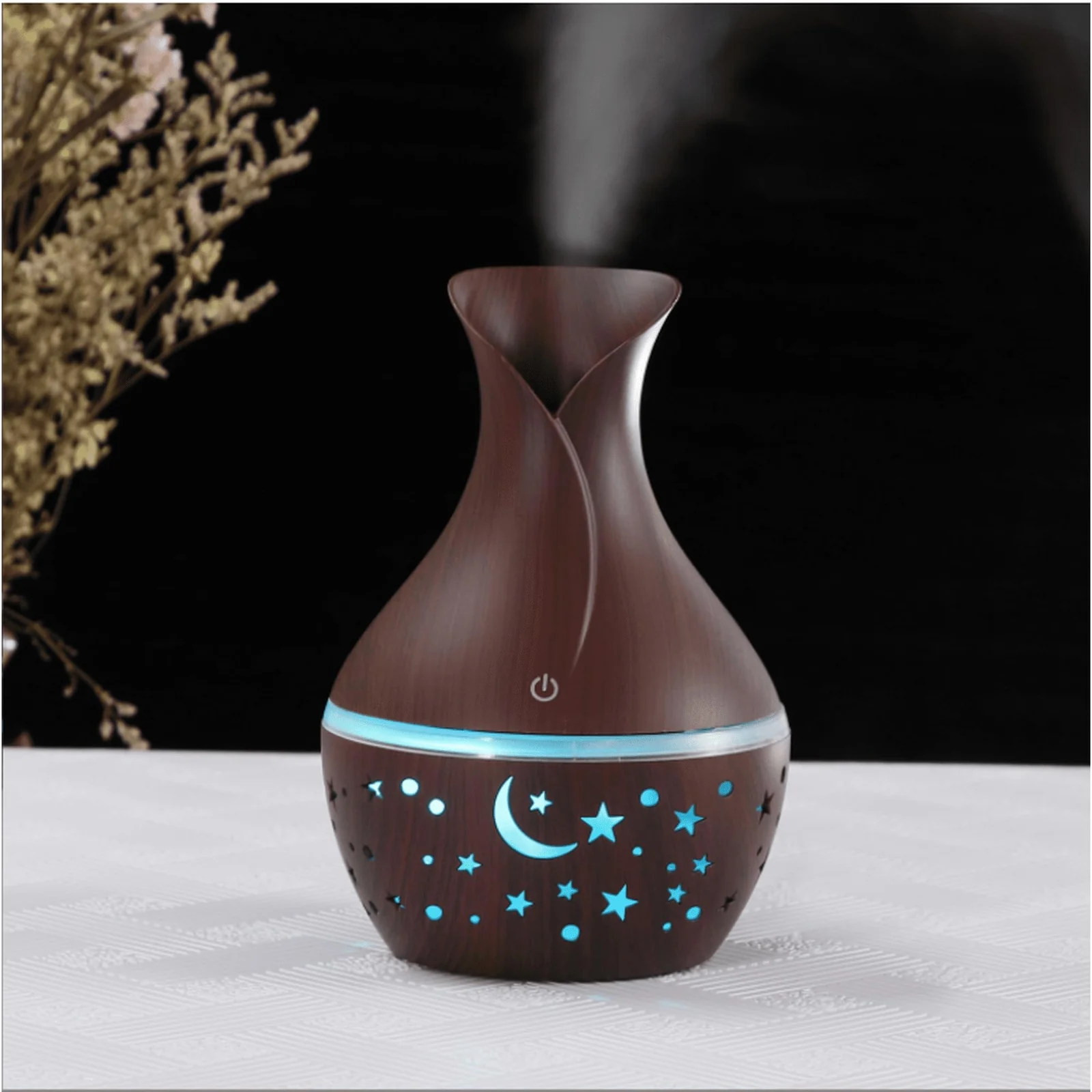 Mobigon Wood Cool Mist Ultrasonic Humidifier for Room Moisture, Aroma Diffuser for Home, 200ml Essential Oil Diffuser with 7 Colorful Night Light, Auto Shut-Off, Home, Office, car - H.Dark Brown